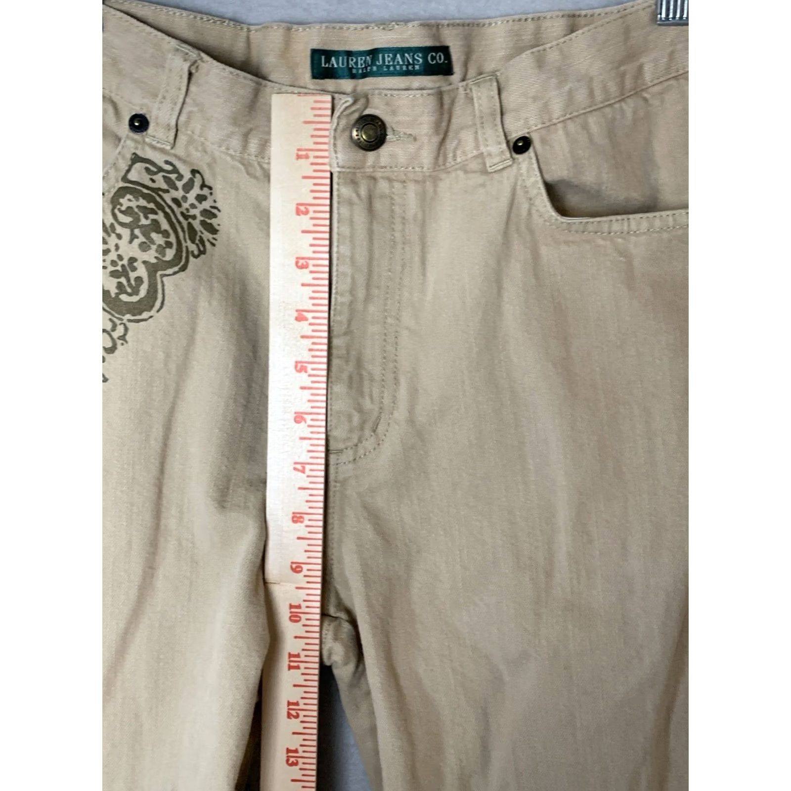 Ralph Lauren VINTAGE Lauren Jeans Co Ralph Lauren Womens Size 8 Beige Bootcut Boho Floral Denim Jeans Regular Flared 80s 90s Hipster Retro (Women) Size 30" / US 8 / IT 44 - 7 Thumbnail