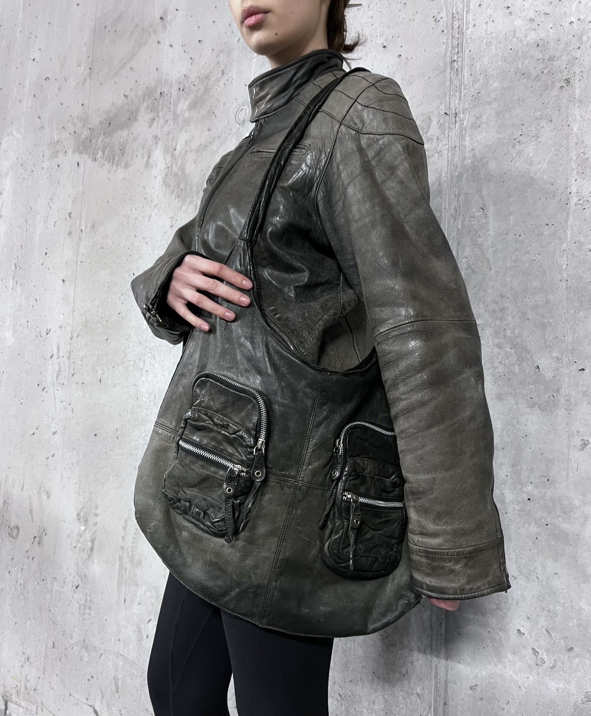 Archival Clothing x Avant Garde Faded Leather Shoulder Bag Avant Garde Japanese Style in Green, Women's