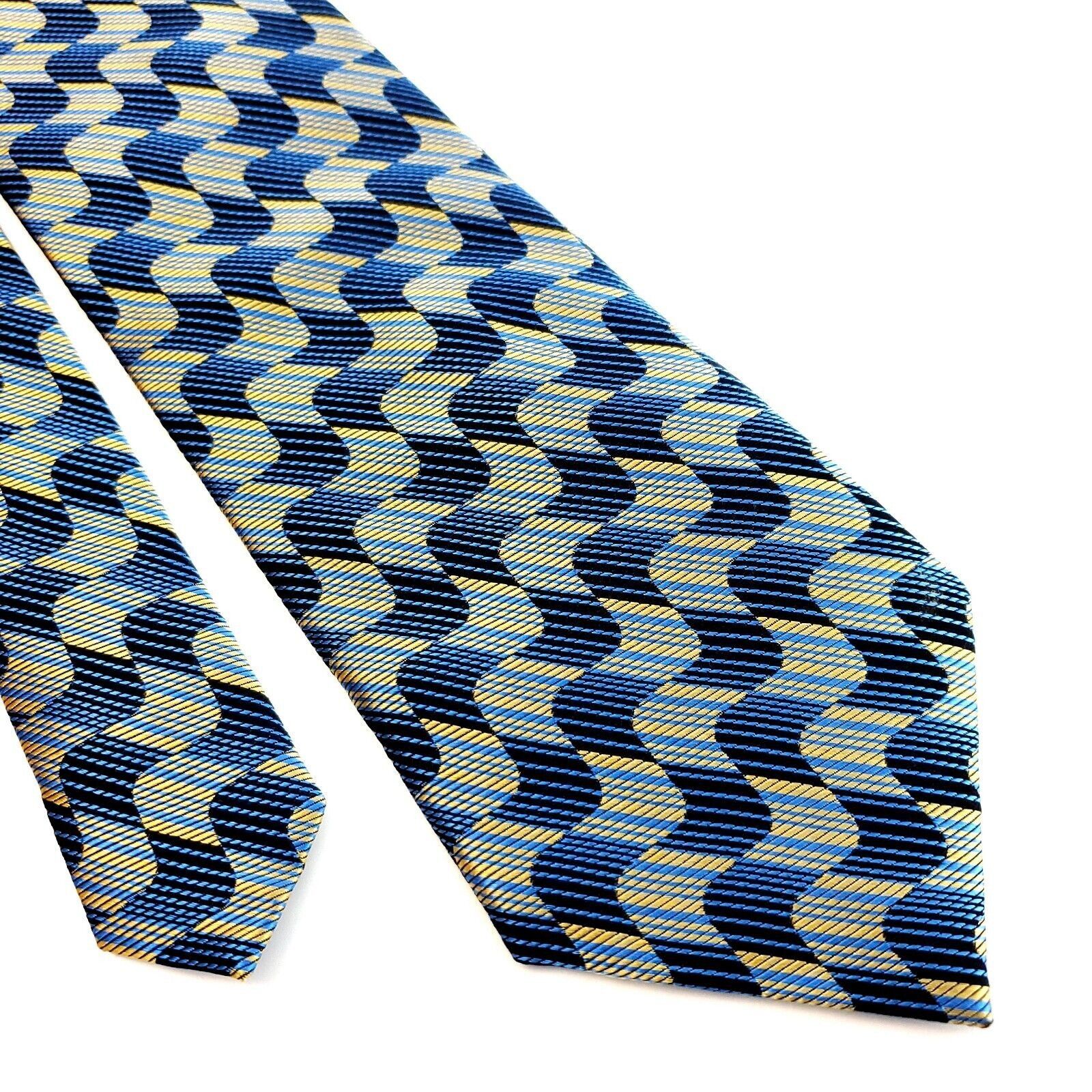 Jhane Barnes Jhane Barnes Woven Blue Yellow Woven Abstract Geometric Silk Size ONE SIZE - 1 Thumbnail