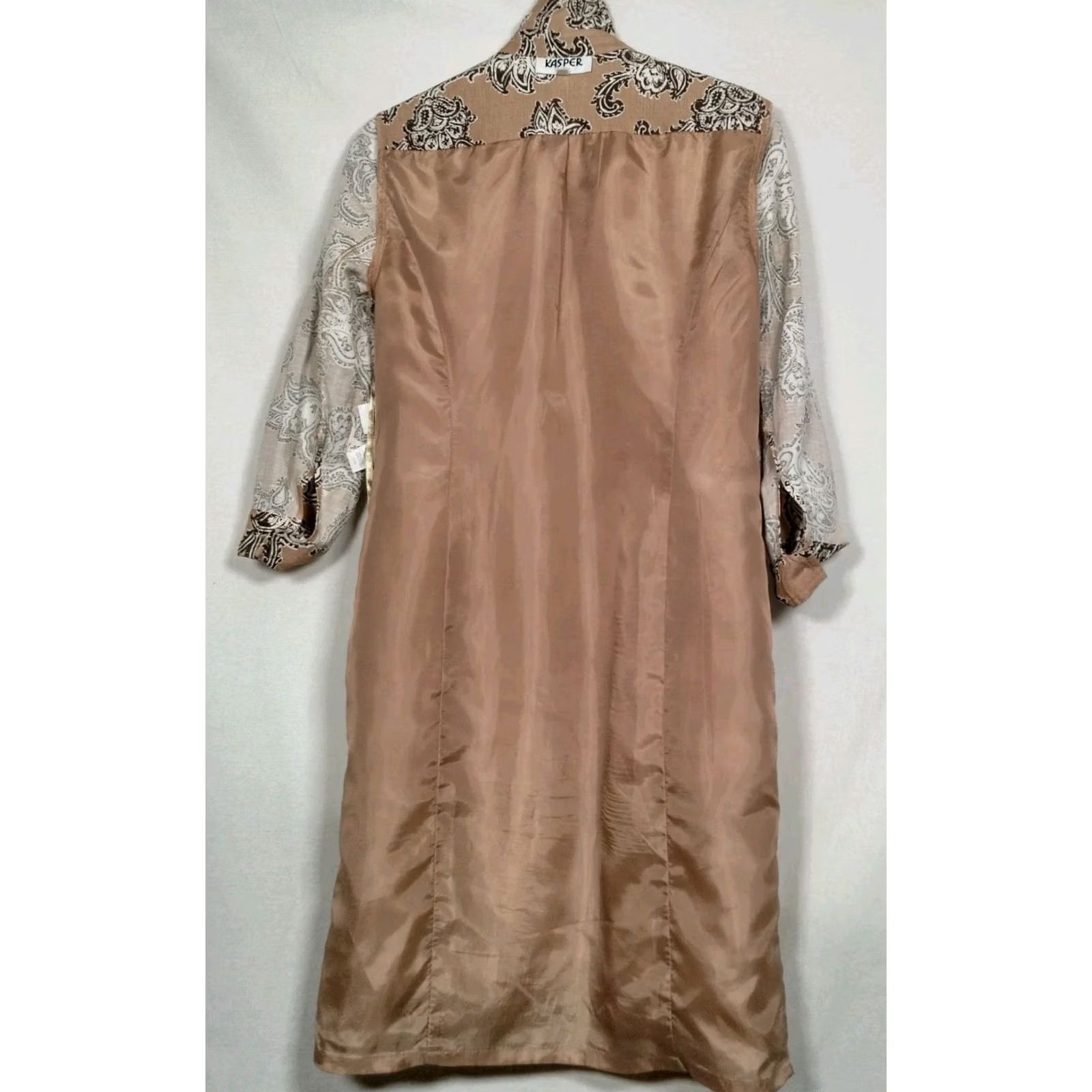 Kasper Kasper Shirt Dress Size 8 Button Front Collared 3/4 Sleeve Brown Floral Paisley Linen Rayon Knee Length Women Dress Size M / US 6-8 / IT 42-44 - 4 Thumbnail