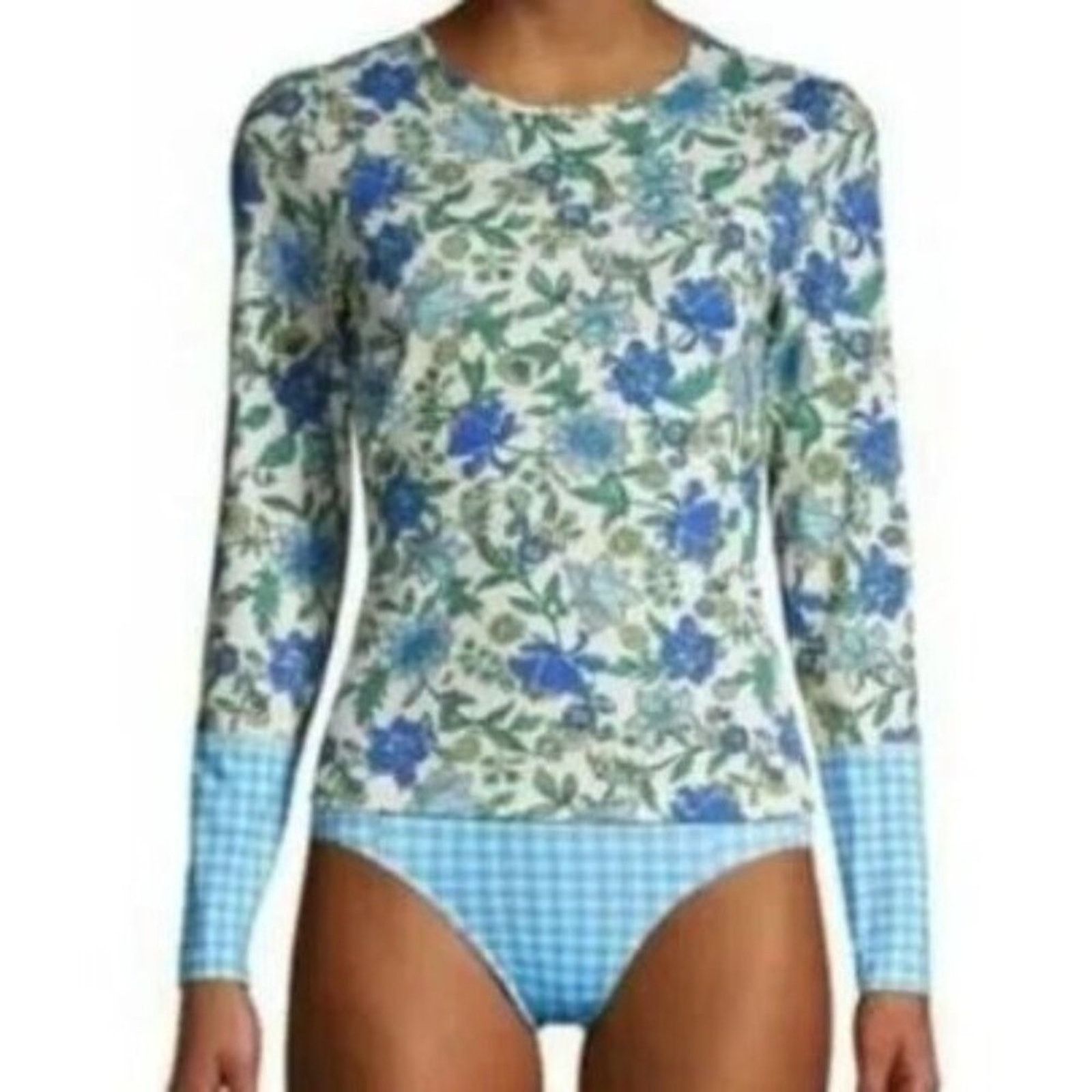 Lands' End Lands' End Print UPF 50 Rash Guard Lotus Floral Gingham XS Size XS / US 0-2 / IT 36-38 - 1 Thumbnail