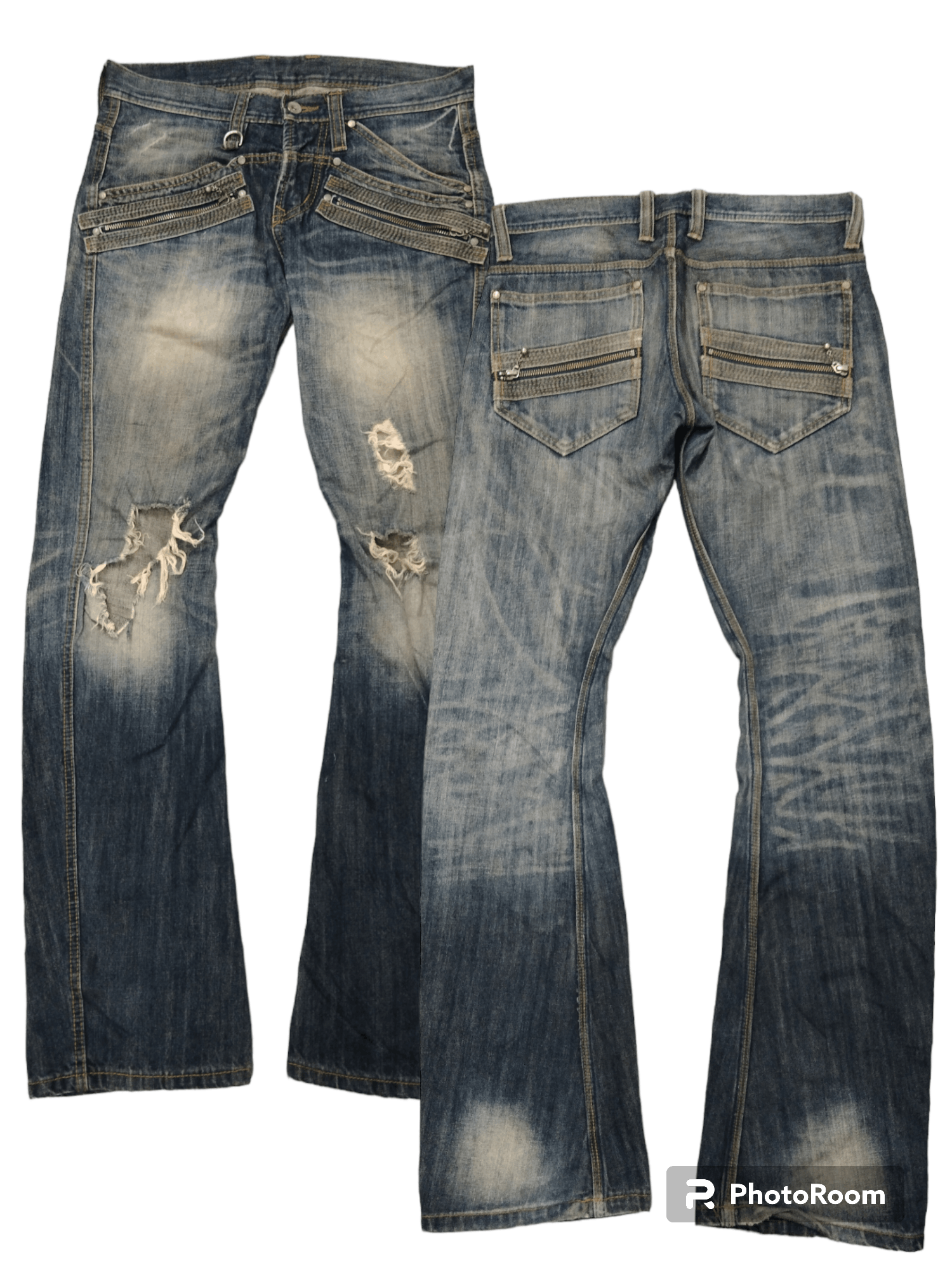 Matsuda FLARE TWIST RIPED NICOLE DENIM PANTS Size US 30 / EU 46 - 1 Thumbnail