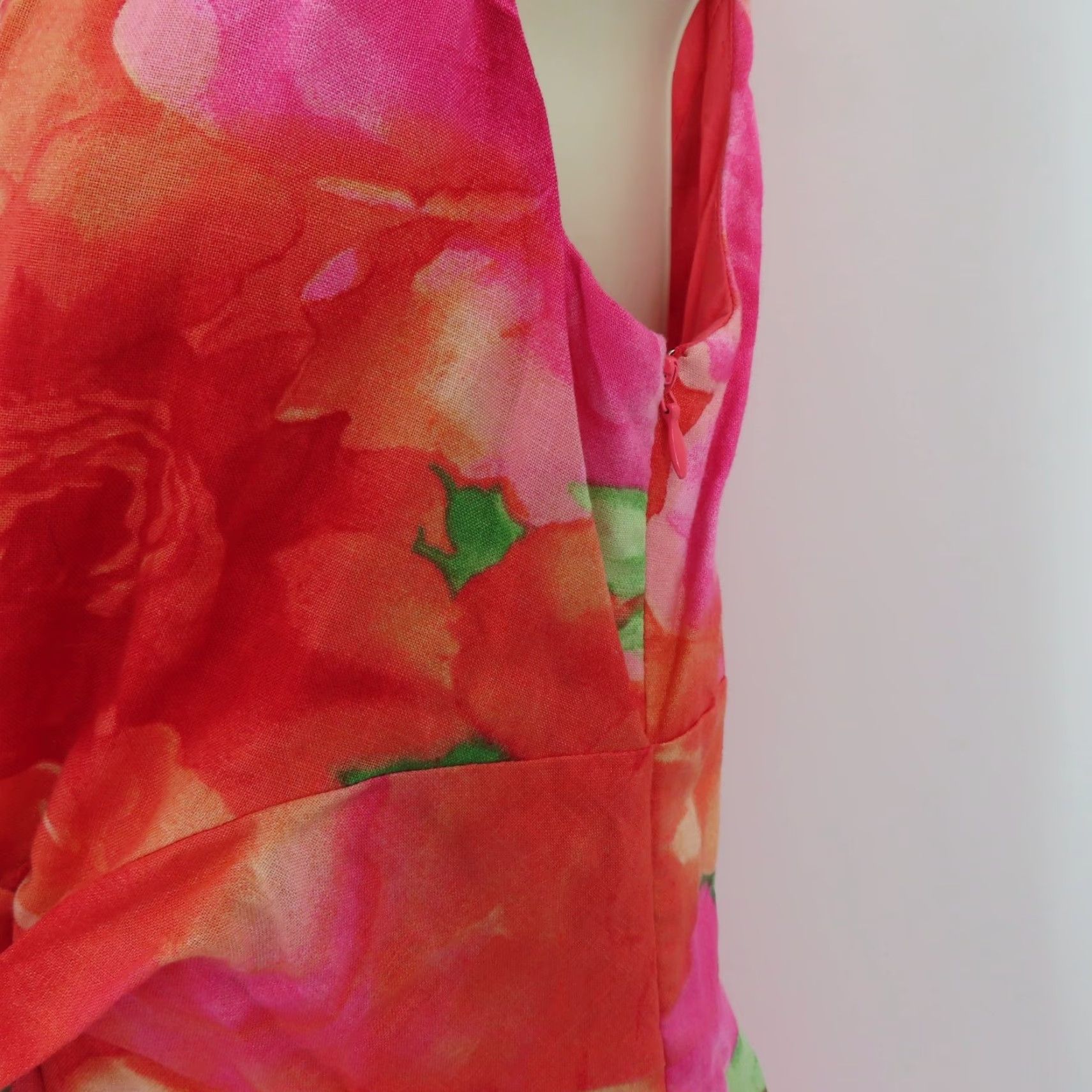 Jones New York Jones New York Women Dress Sundress Linen Floral Sleeveless Orange Pink Collar Knee Length Size 6 Size M / US 6-8 / IT 42-44 - 5 Thumbnail