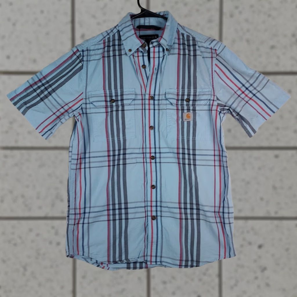 Carhartt VINTAGE Carhartt Shirt Mens Small Blue Plaid Short Sleeve Button Front 100% Cotton Relaxed Fit Pocketed Button-Down Collar Size US S / EU 44-46 / 1 - 1 Thumbnail