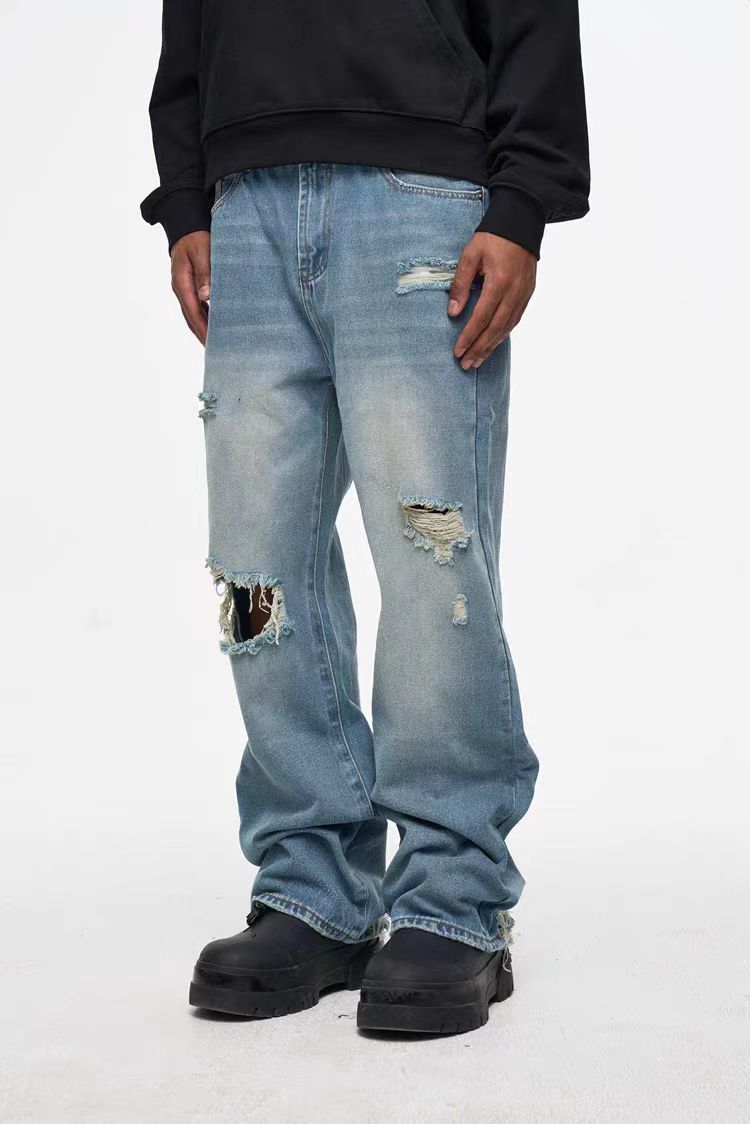 Japanese Brand × Jean Vintage street hip-hop washed and aged ripped design jeans Size US 36 / EU 52 - 2 Thumbnail