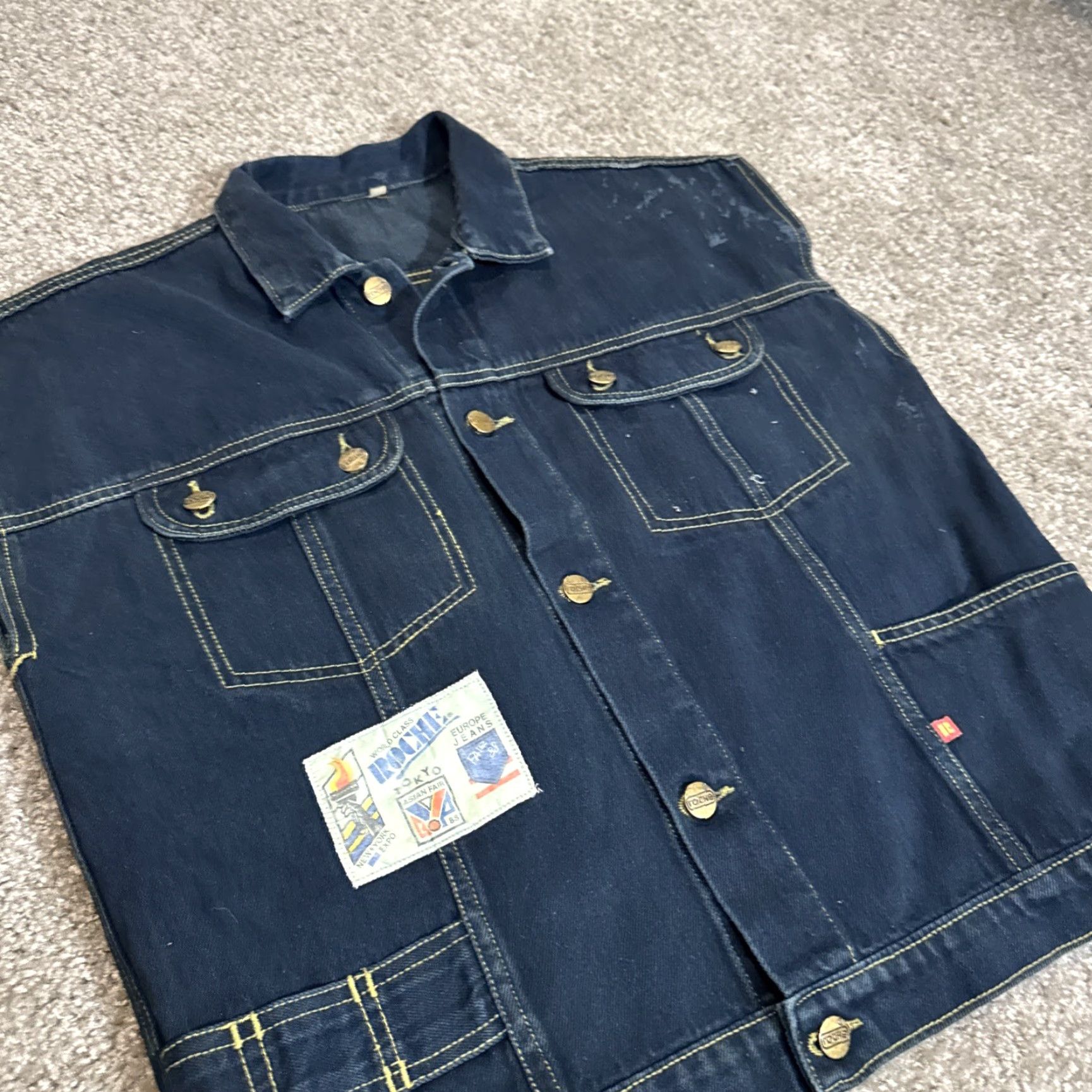 Denime VINTAGE 90s Dark Wash Denim Roche Jean Button Front Vest Large Women Size 36" / US 14 / IT 50 - 4 Thumbnail