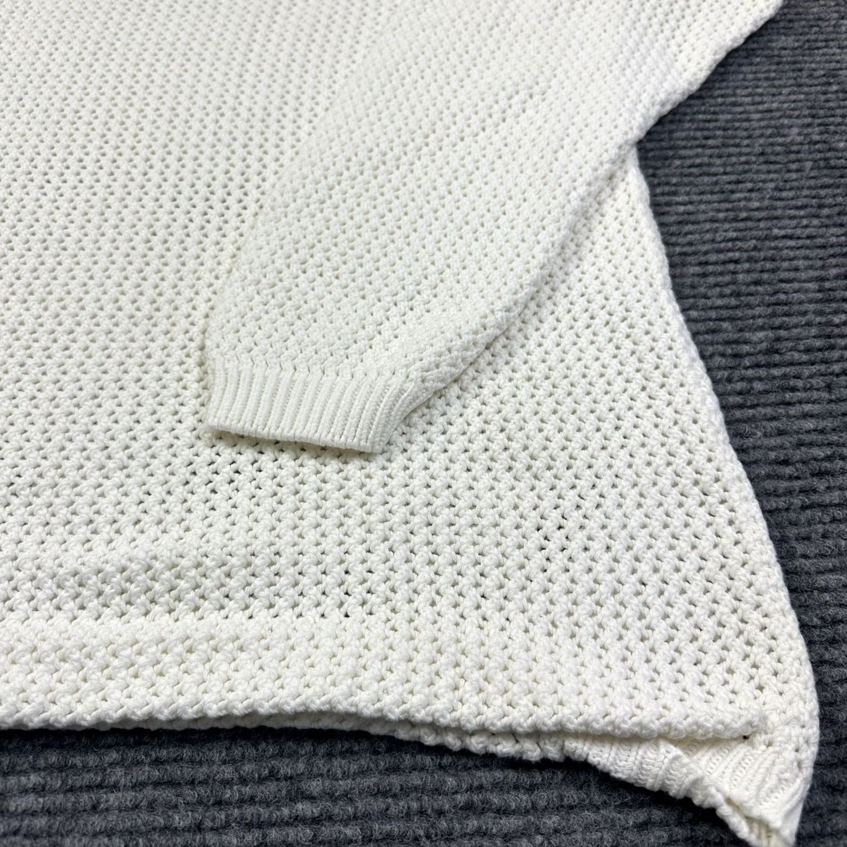 Van Heusen VINTAGE Van Heusen Sweater Shirt Womens M White 90s Open Knit Pullover 100% Cotton Knit Wool/Stretch Size M / US 6-8 / IT 42-44 - 5 Thumbnail