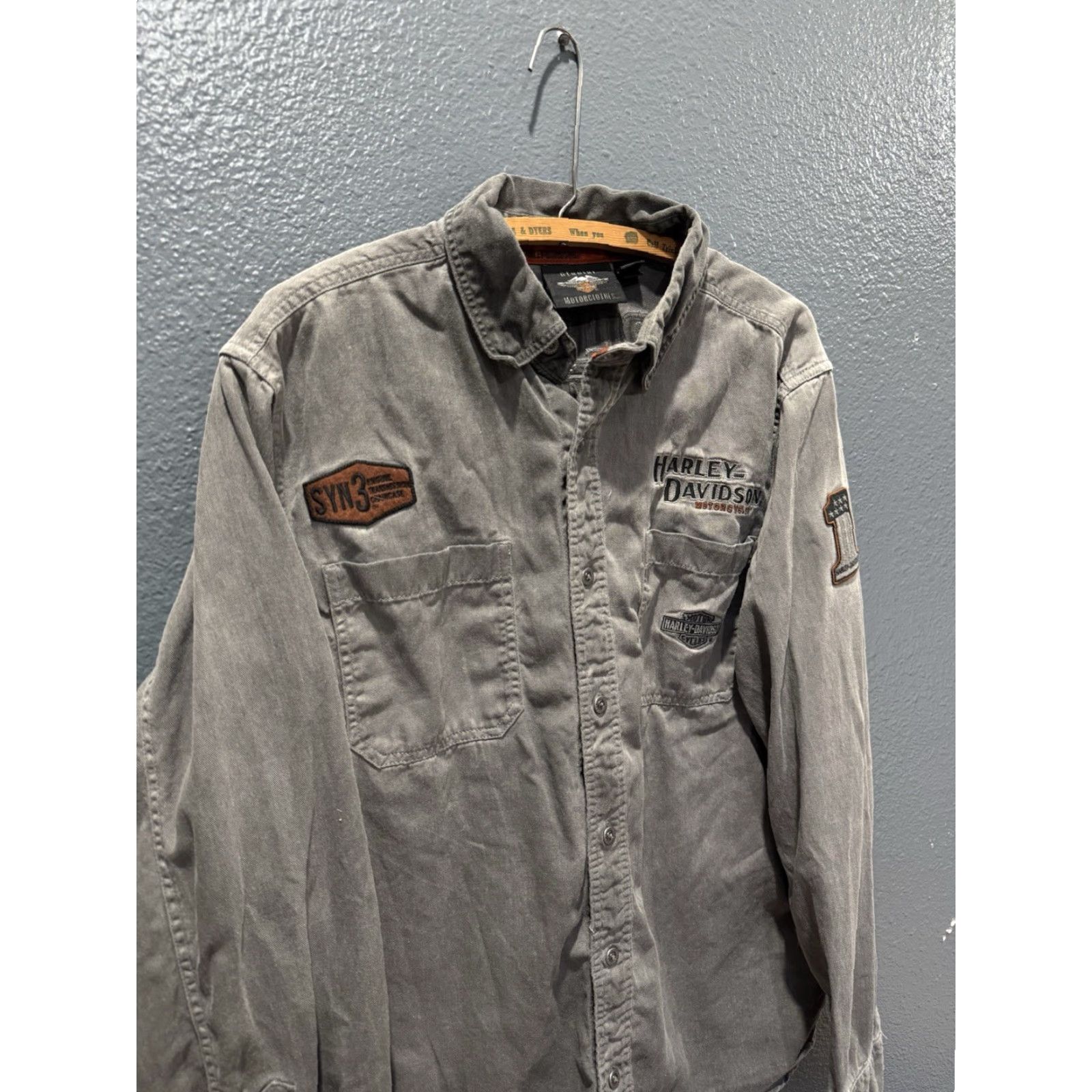 Harley Davidson Harley-Davidson Button-Up Shirt Gray Cotton Men L Short Sleeve Y2K Motorcycle Large Size US L / EU 52-54 / 3 - 3 Thumbnail