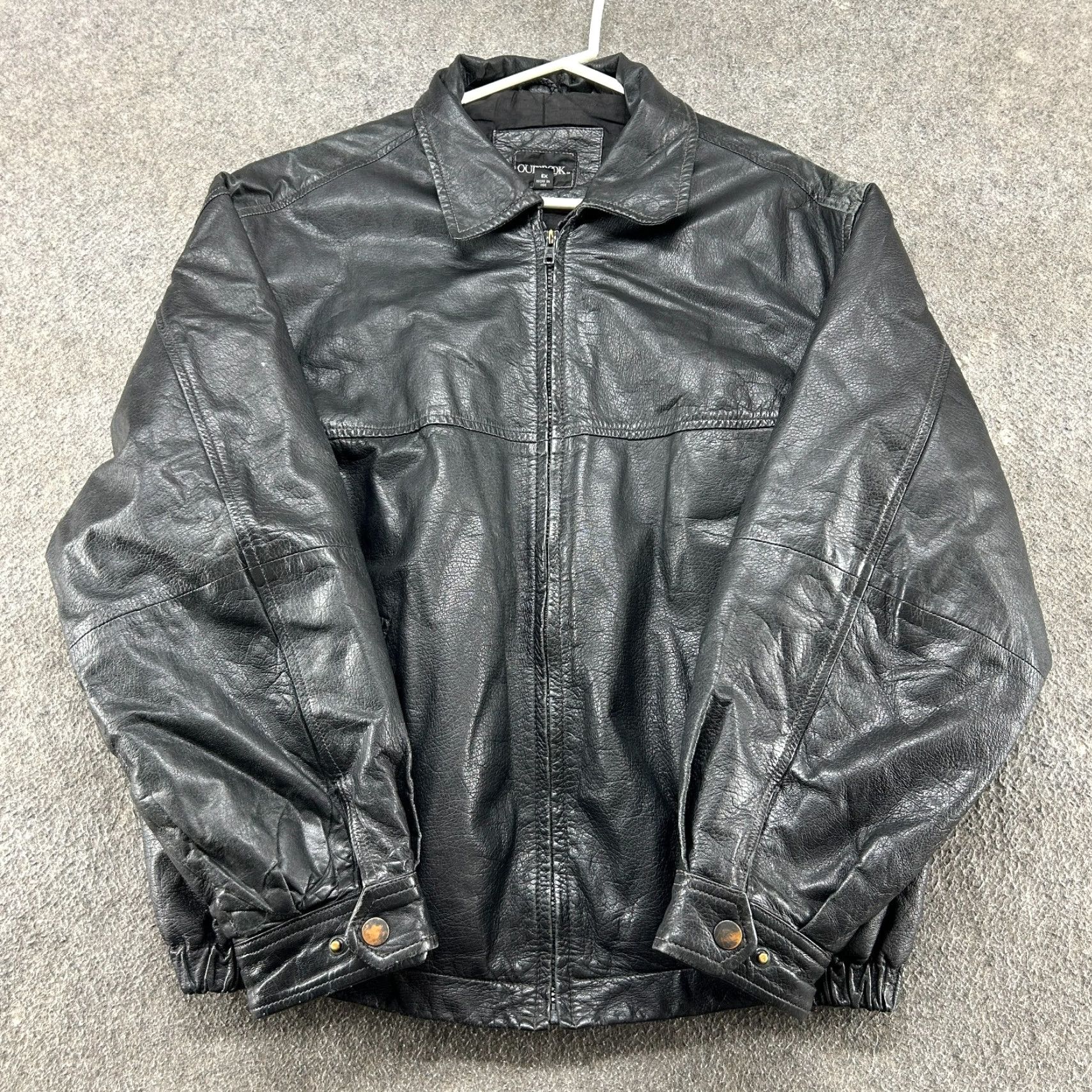 Vintage VINTAGE OutBrook Jacket Mens XL Black Bomber Leather Real Patina 90s Streetwear Zip Size US XL / EU 56 / 4 - 2 Thumbnail