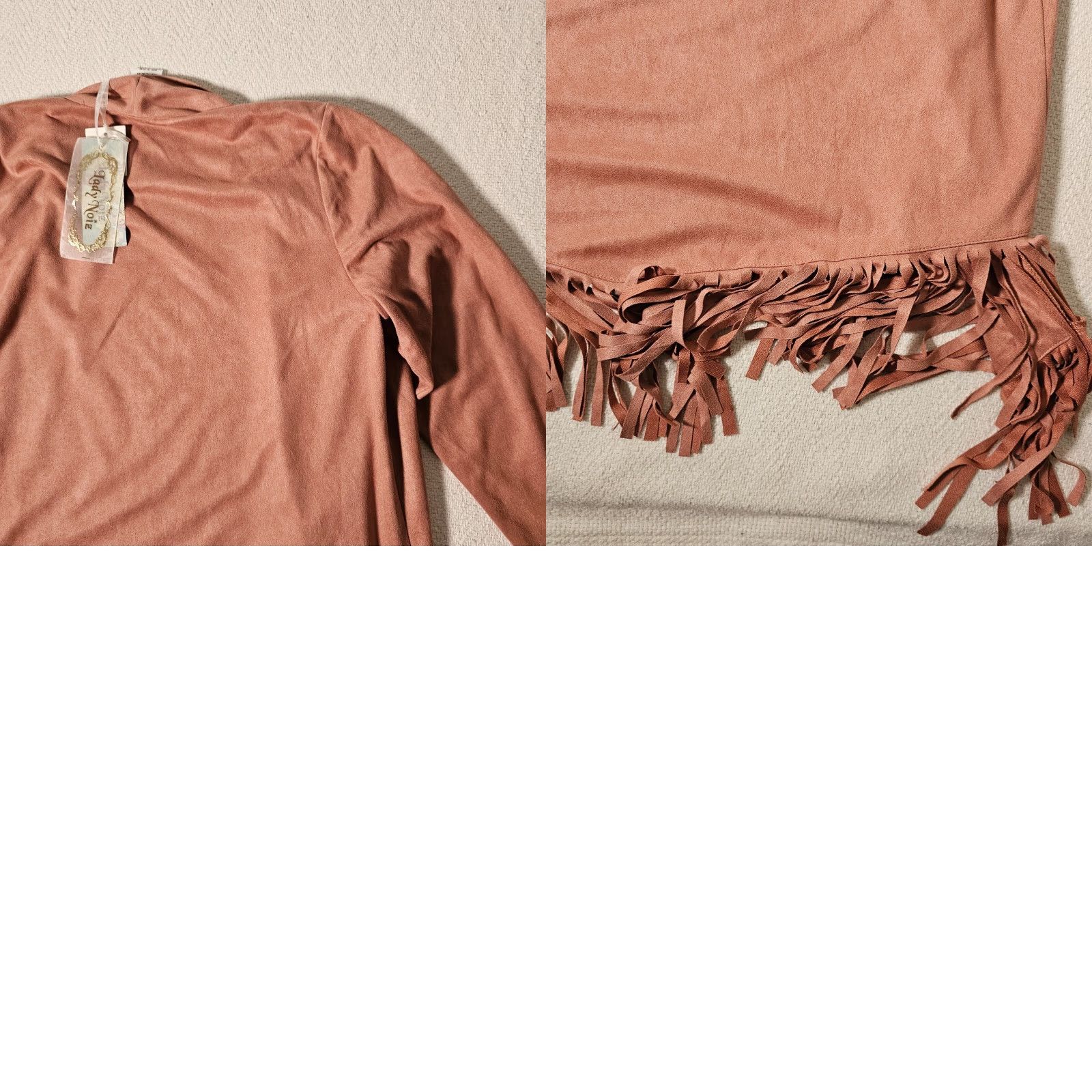 Vintage Lady Noiz Cardigan Open Tunic Long Sleeve Pink Floral Suede NWT Casual Womens Regular Size L (Fall Winter Spring Summer) Tasseled Vintage No Size L / US 10 / IT 46 - 9 Thumbnail