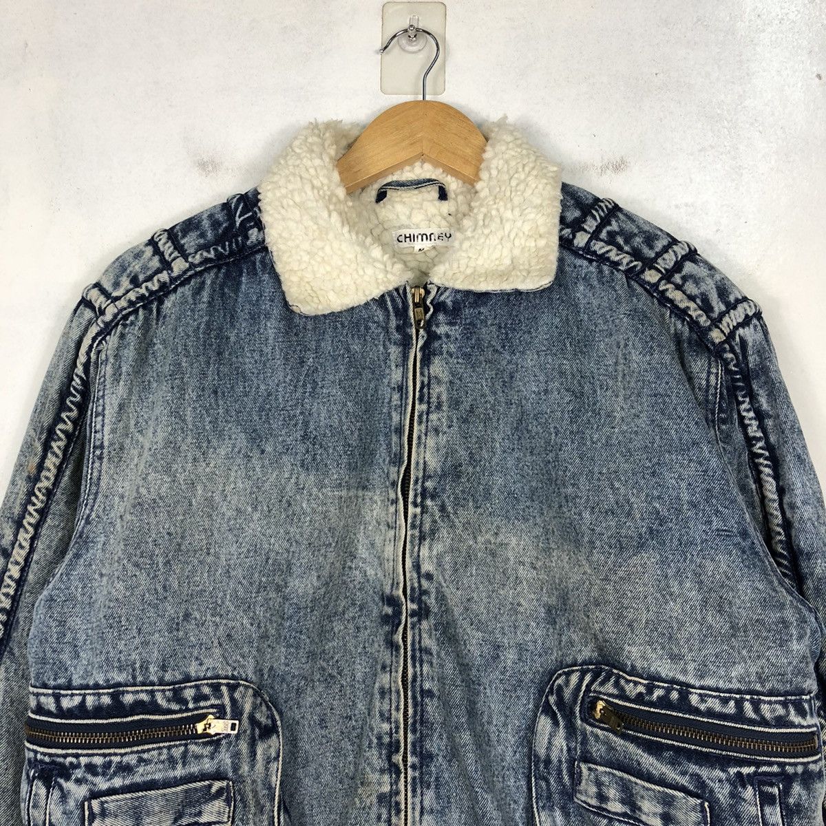 Japanese Brand Chimney Sherpa Style Denim Washstone Jacket Size US M / EU 48-50 / 2 - 2 Thumbnail
