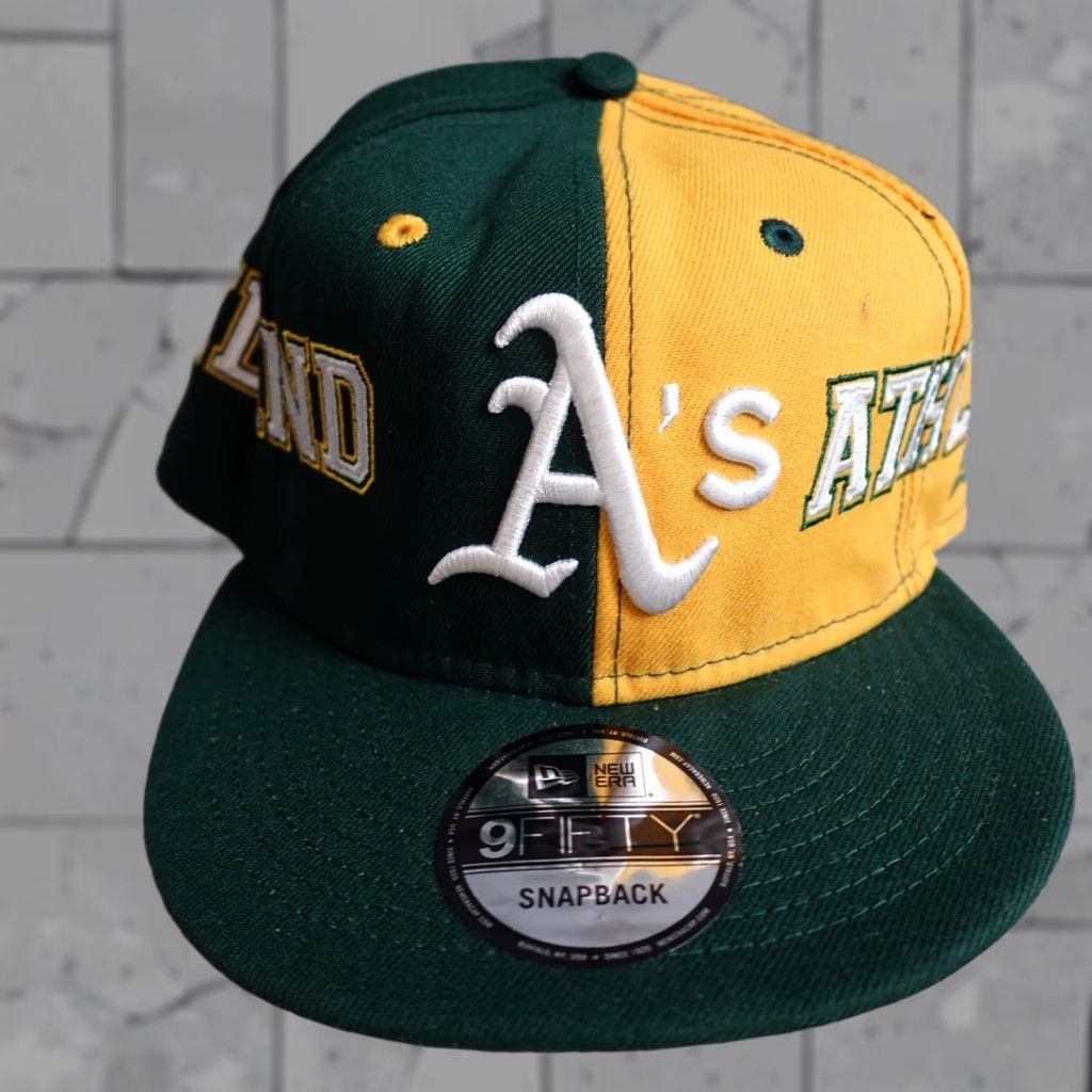 New Era New Era Oakland A's Hat Snapback Geometric Green Yellow 9Fifty Embroidered Adjustable Men Summer Spring Vintage: No Signed: No Size ONE SIZE - 1 Thumbnail