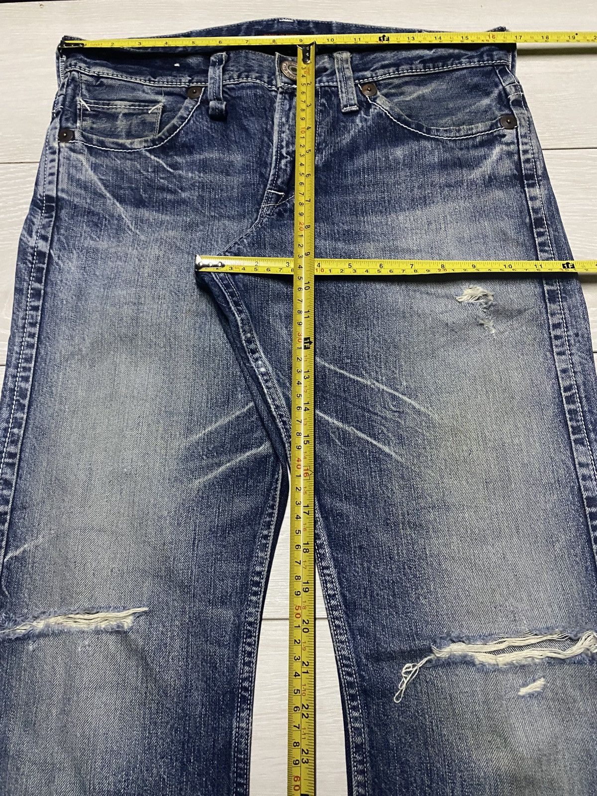 Tornado Mart Vtg Blue Way Made in Nippon Flare Bootcut Distressed Jeans Size US 33 - 18 Thumbnail