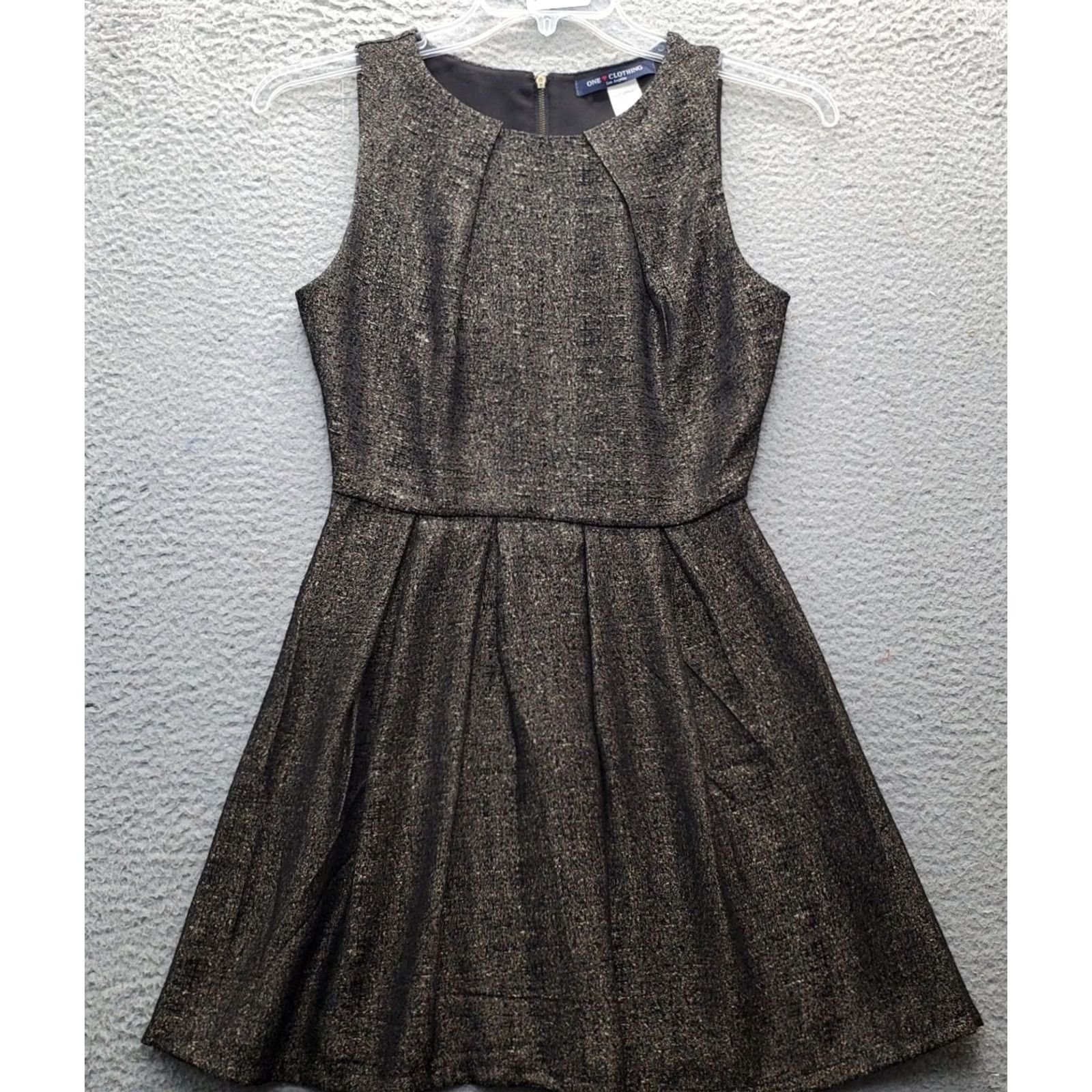 Vintage One Clothing Skater Dress Womens Small Multi Gold Metallic Sleeveless Back Zip Dress Size S / US 4 / IT 40 - 2 Thumbnail
