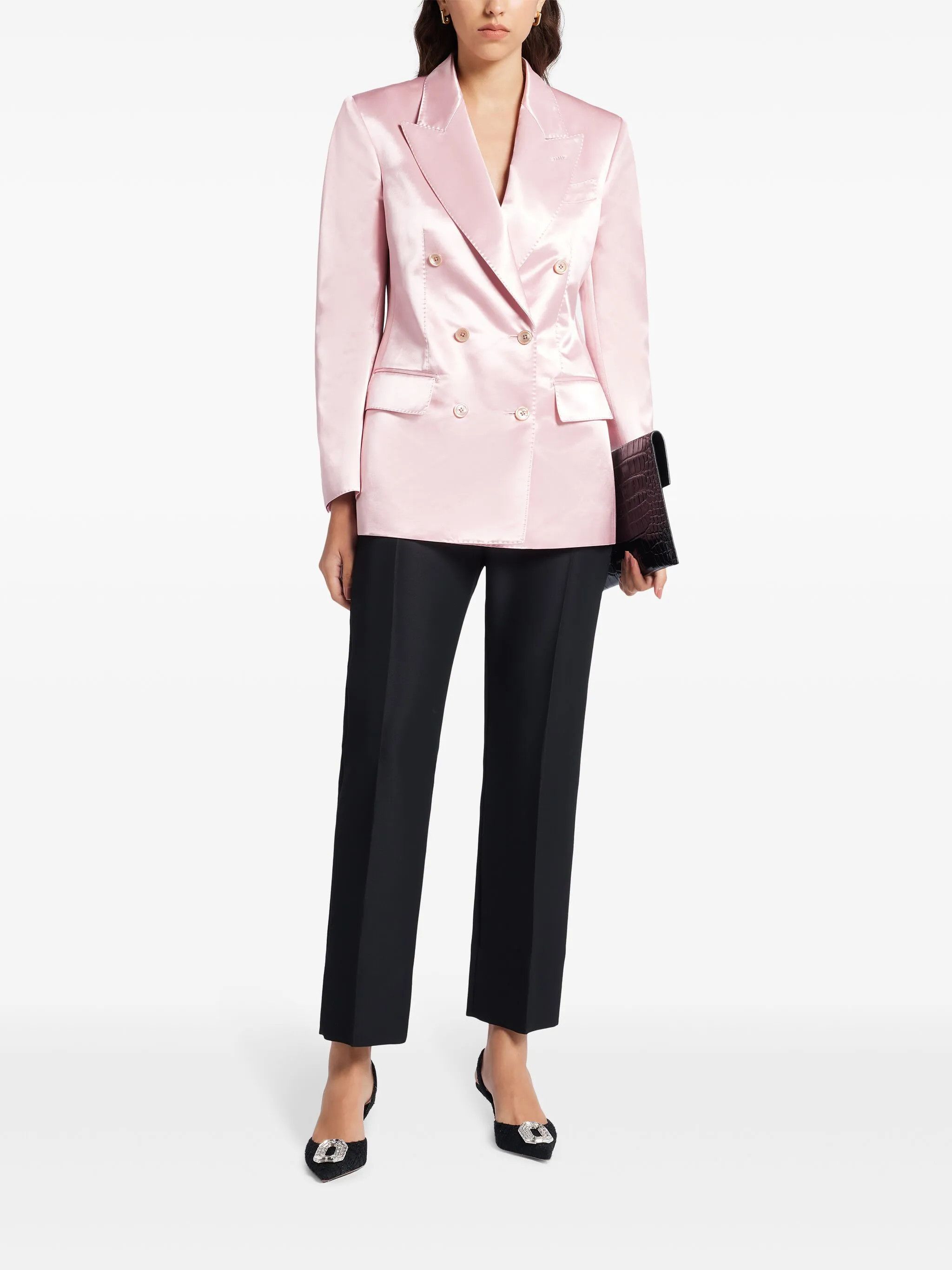 Tom Ford o1w1db10525 GI2971 Double-breasted Satin Jacket in Pink Size S / US 4 / IT 40 - 2 Thumbnail