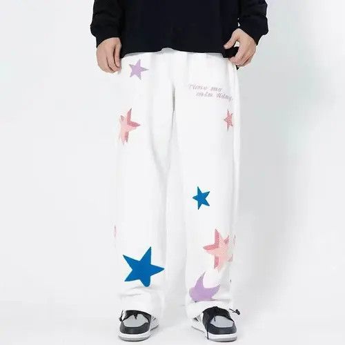 Image of Vintage Street Fashion White Hip Hop Fluffy Star Sweatpants, Men's (Size 31)