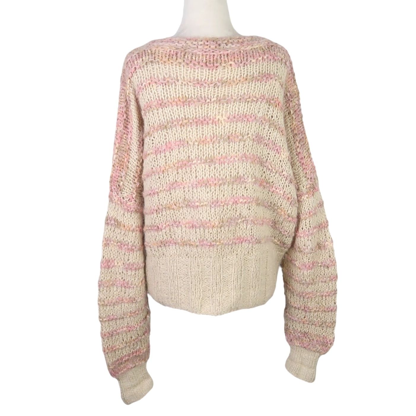 Vintage VINTAGE angora blend handknit sweater Pullover V-Neck Women L Tan Pink Striped Long Sleeve Pattern Casual 90s? Size L / US 10 / IT 46 - 4 Thumbnail