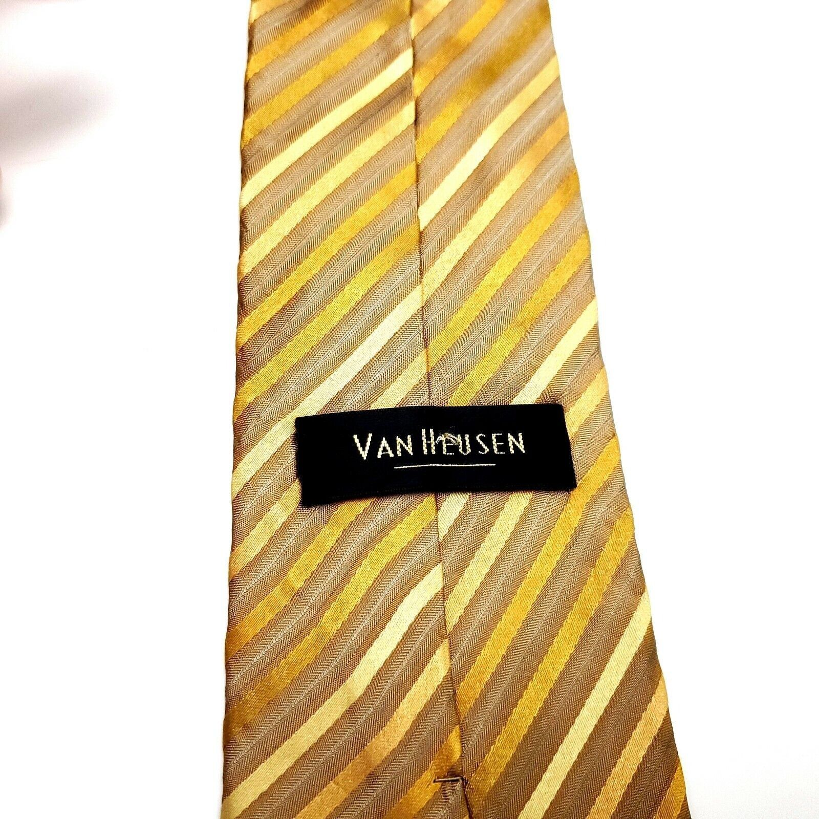 Van Heusen Van Heusen Silk Tie Woven Yellow Striped Stain Resistant Size ONE SIZE - 3 Thumbnail