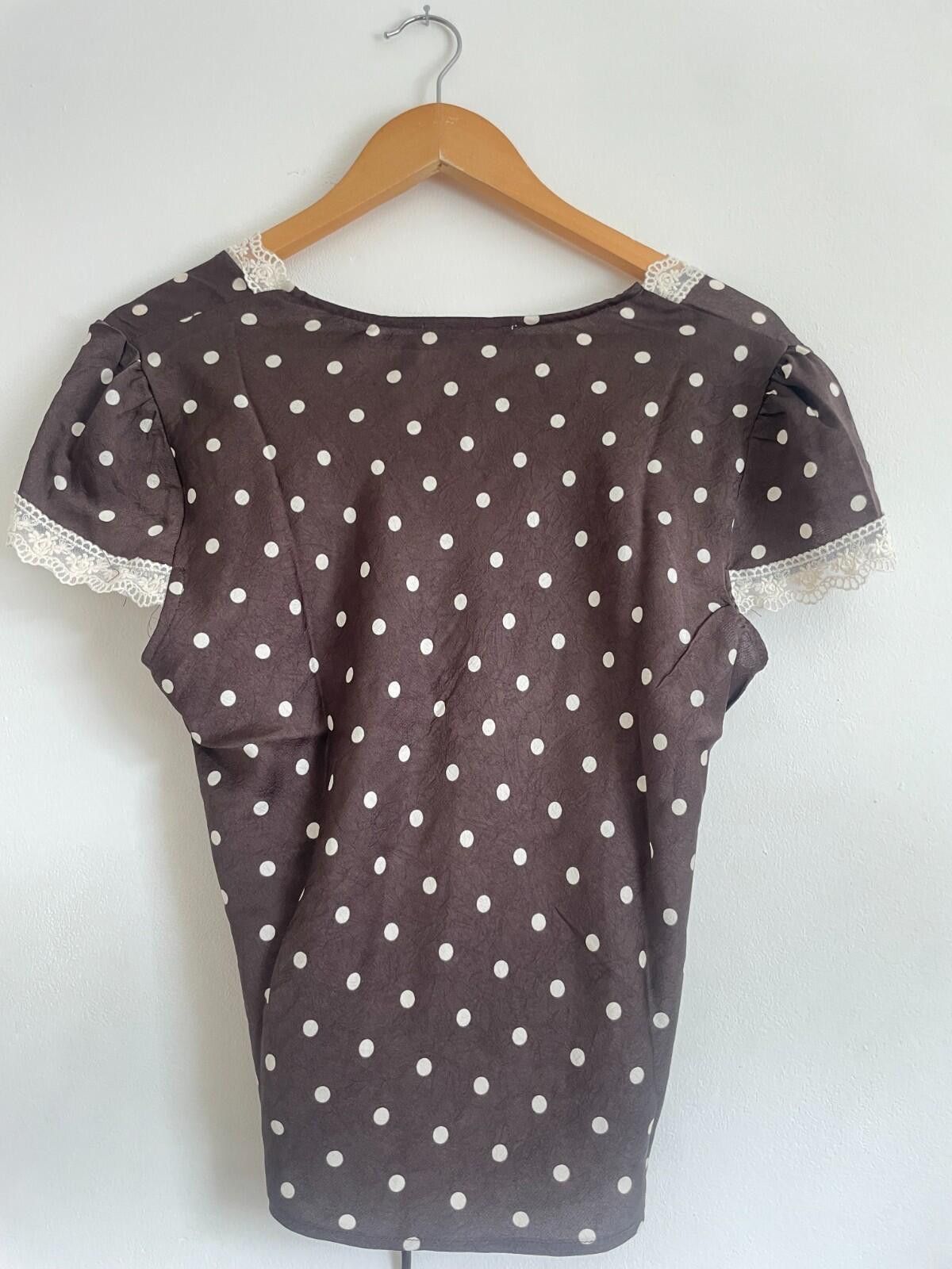Other Monteau LA Brown Polka Dot Lace Trim Wrap Blouse BNWT L Size L / US 10 / IT 46 - 4 Thumbnail