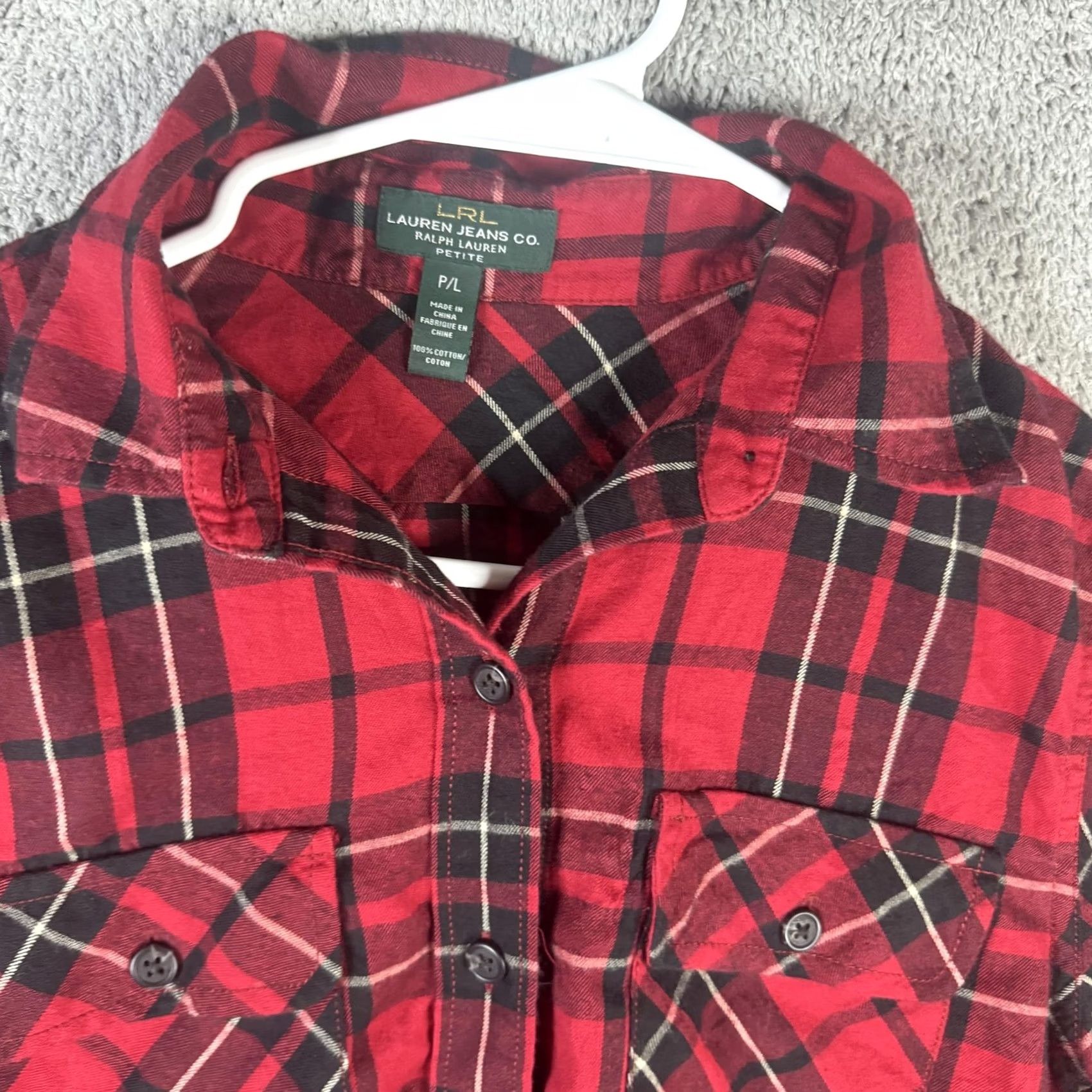 Ralph Lauren Lauren Ralph Lauren Shirt Womens Petite Large Red Plaid Flannel Button Front Tailored Collar Sleeves Long Casual Mens Womens No Size S / US 4 / IT 40 - 6 Thumbnail
