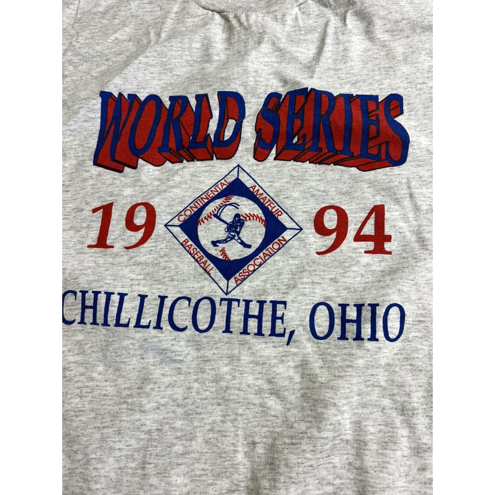 Jerzees VINTAGE Jerzees Mens XL Gray Continental Amateur Baseball World Series 1994 Chillicothe Ohio Crew Neck T-Shirt Mens XL Gray Heather Cotton Blend USA Size US XL / EU 56 / 4 - 3 Thumbnail