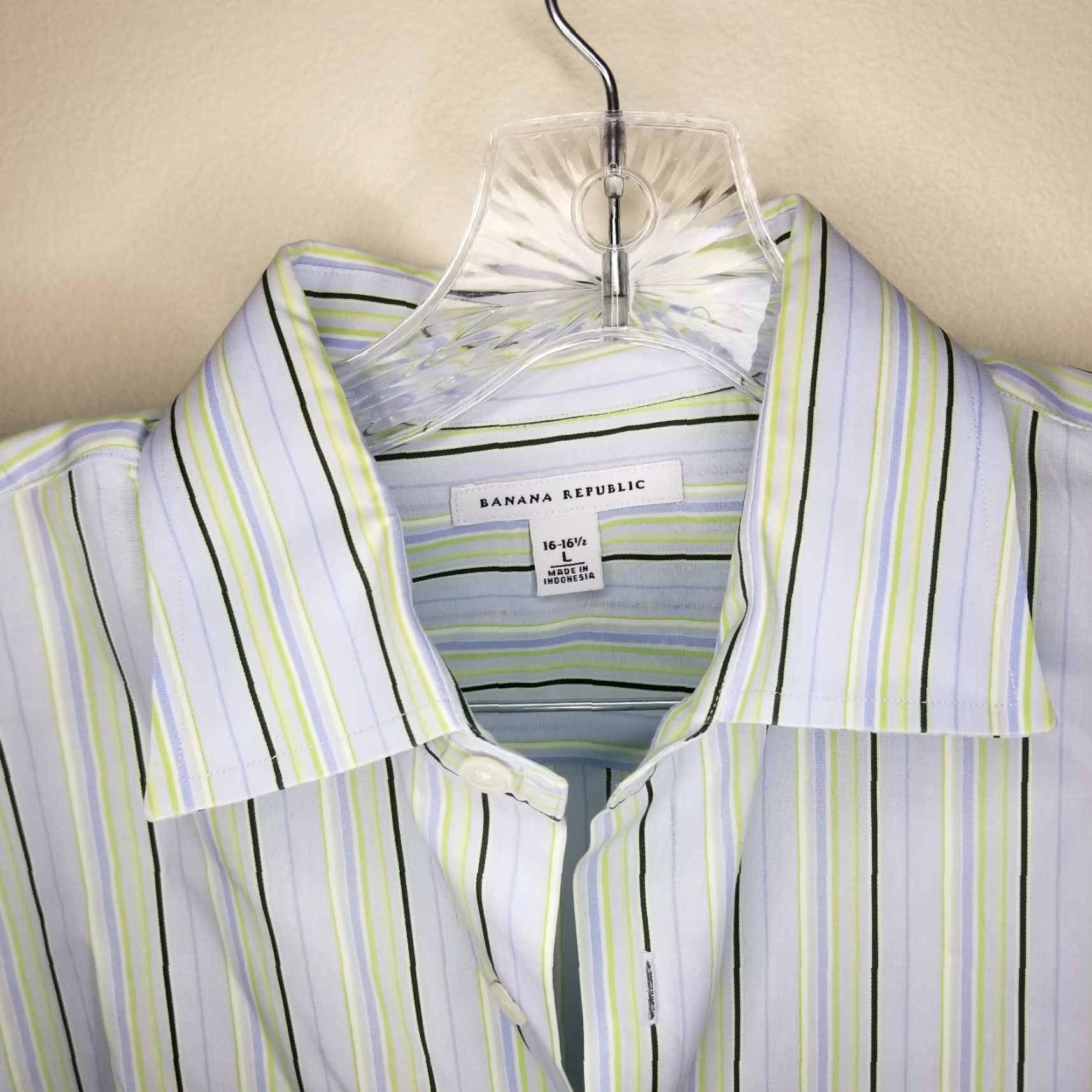Banana Republic Banana Republic Dress Shirt Men L Blue Green Striped Long Sleeve Button-Down Shirt, Size L, Men’s Shirt Size 42R - 3 Thumbnail