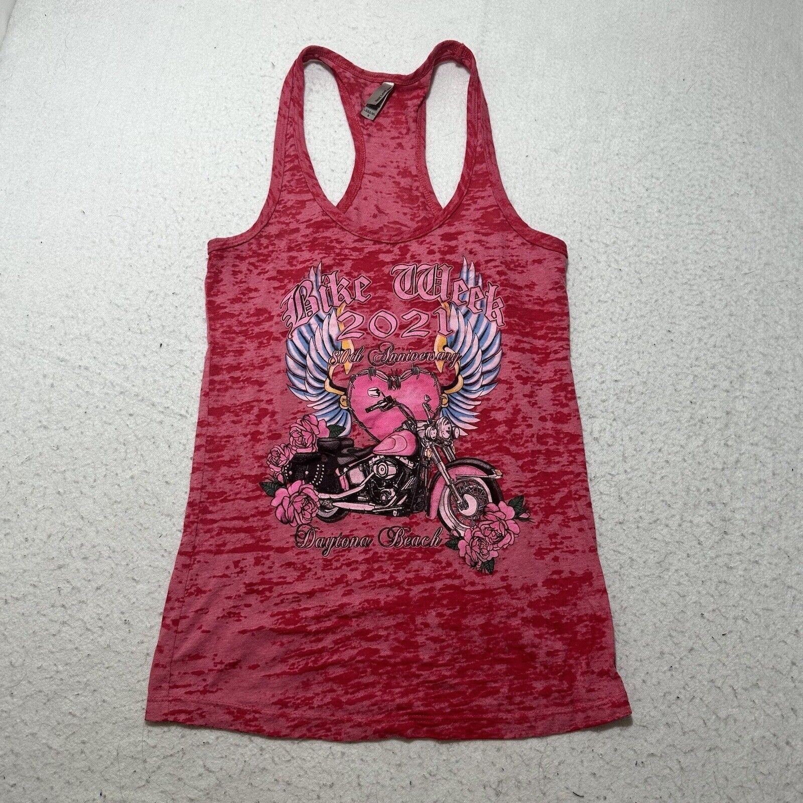 Next Level Daytona Beach Bike Week 21 Pink Sleeveless Burnout Tank Top Size S / US 4 / IT 40 - 1 Thumbnail
