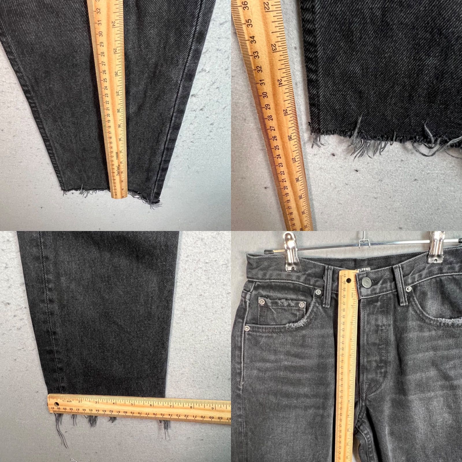 GRLFRND Jeans VINTAGE Helena Black High-Waisted Straight-Leg Frayed Hem Womens 26 Adult Regular Denim 26in Inseam