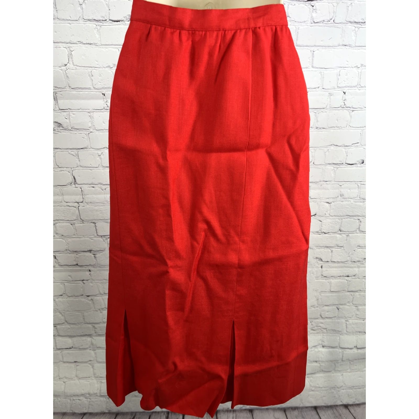 Vintage VINTAGE Adele Simpson Candy Apple Red Linen Blend High Waist Pleated Long Skirt Size 34" / US 12 / IT 48 - 6 Thumbnail
