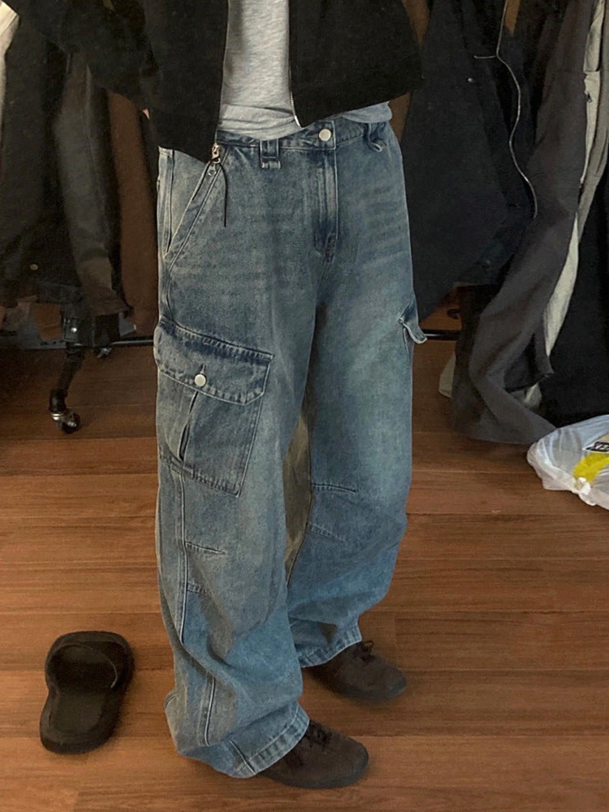 Vintage Blue Baggy Cargo Denim Jeans, Loose Fit Men's Jeans Size US 32 / EU 48 - 2 Thumbnail