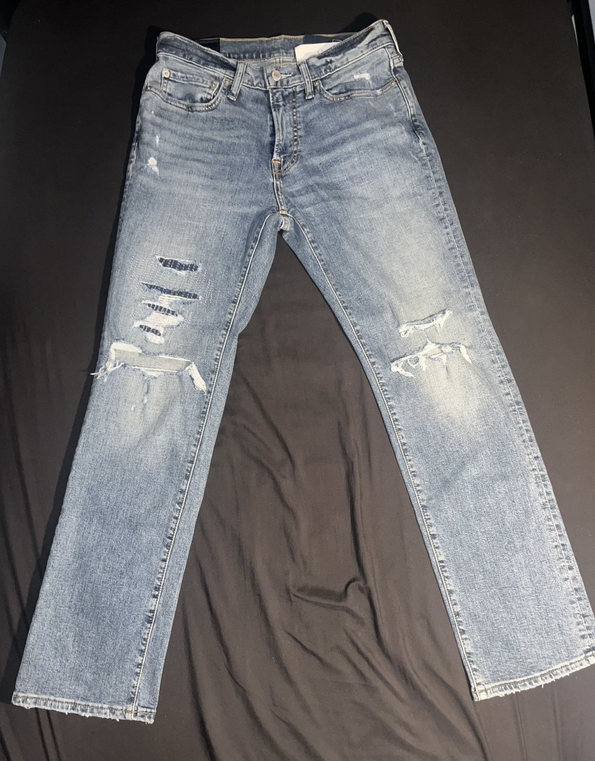 Abercrombie & Fitch Abercrombie & Fitch Mens Straight Stretch Ripped Blue Jeans Size US 30 / EU 46 - 1 Thumbnail