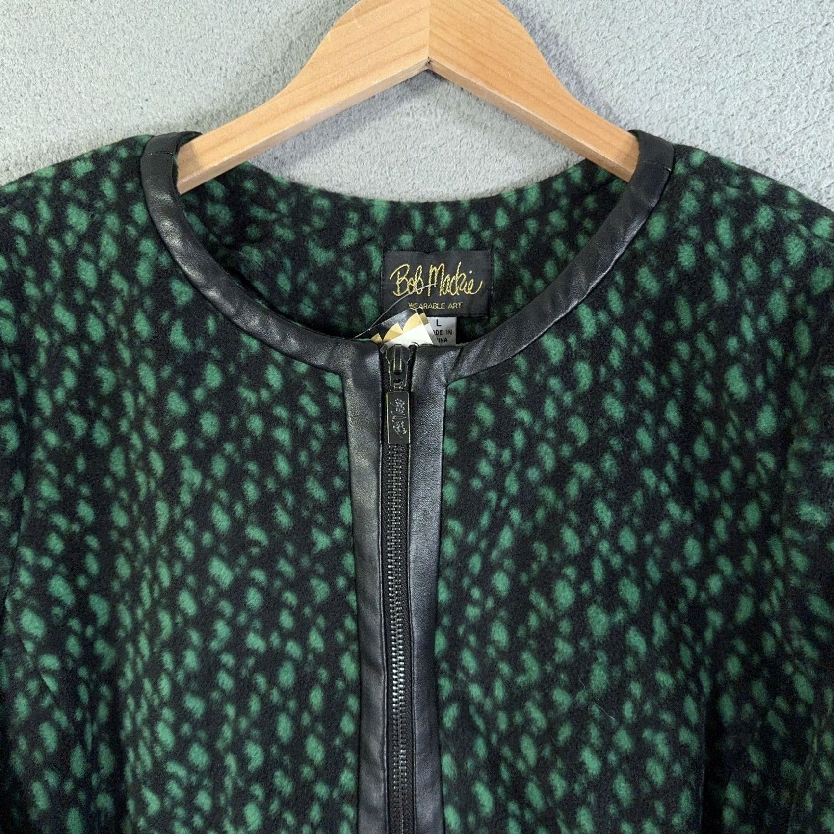 Bob Mackie VINTAGE Bob Mackie Jacket Womens L Green Black Zip Front Faux Leather Trim Print Size L / US 10 / IT 46 - 6 Thumbnail