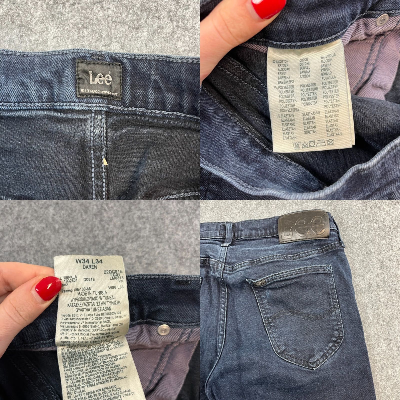 Lee Lee Jeans Slim 34 32 Dark Wash Blue Stretch Daren Mens Jeans Slim Denim Cotton Polyester Elastan 5-Pocket Brand Lee Daren Regular Dark 34x32 Mens Size US 34 / EU 50 - 8 Thumbnail