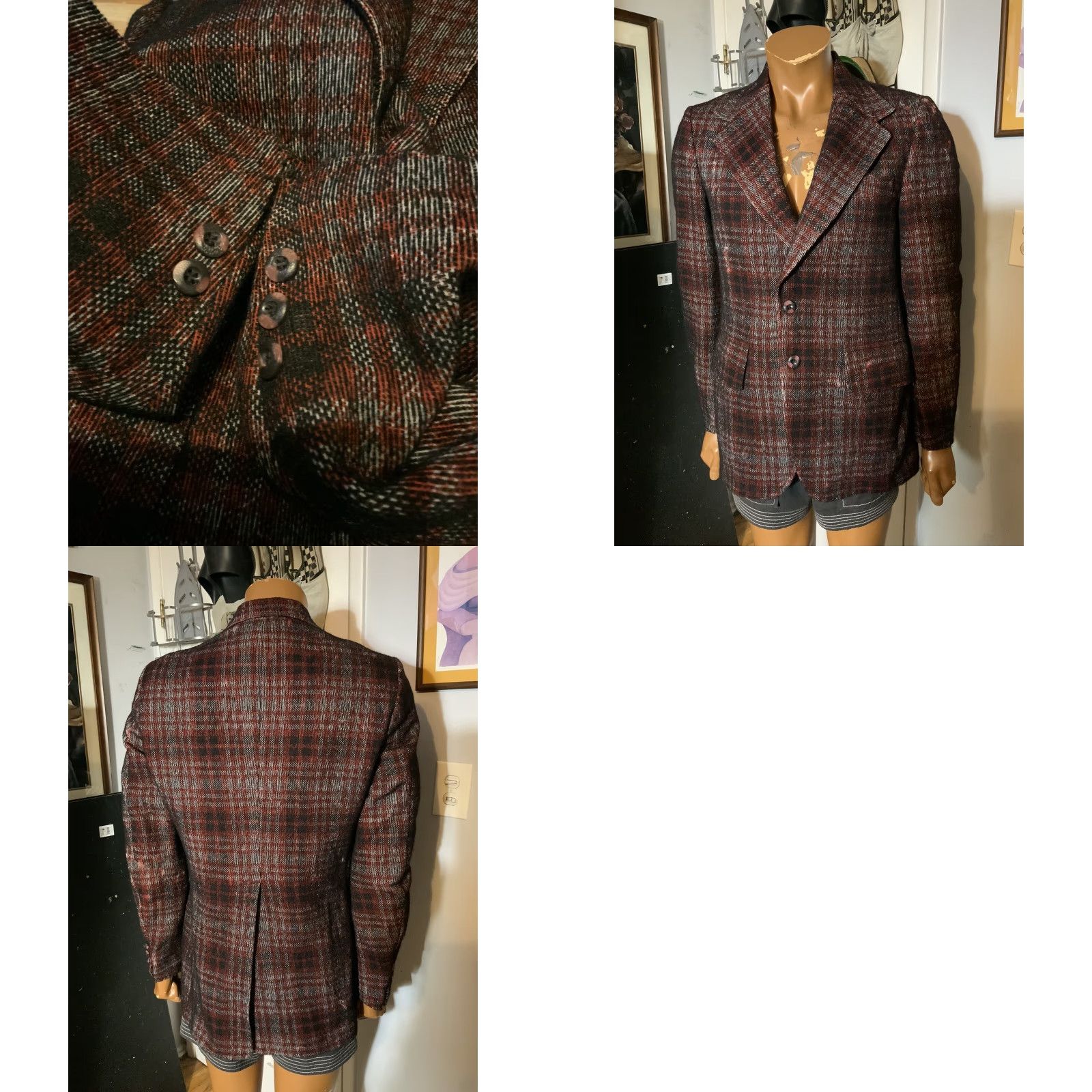 Vintage VINTAGE Mcgregor Gottschalks Shadow Plaid Wool Tweed Sports Blazer Jacket 60s 70s Size 40 Size 40R - 8 Thumbnail