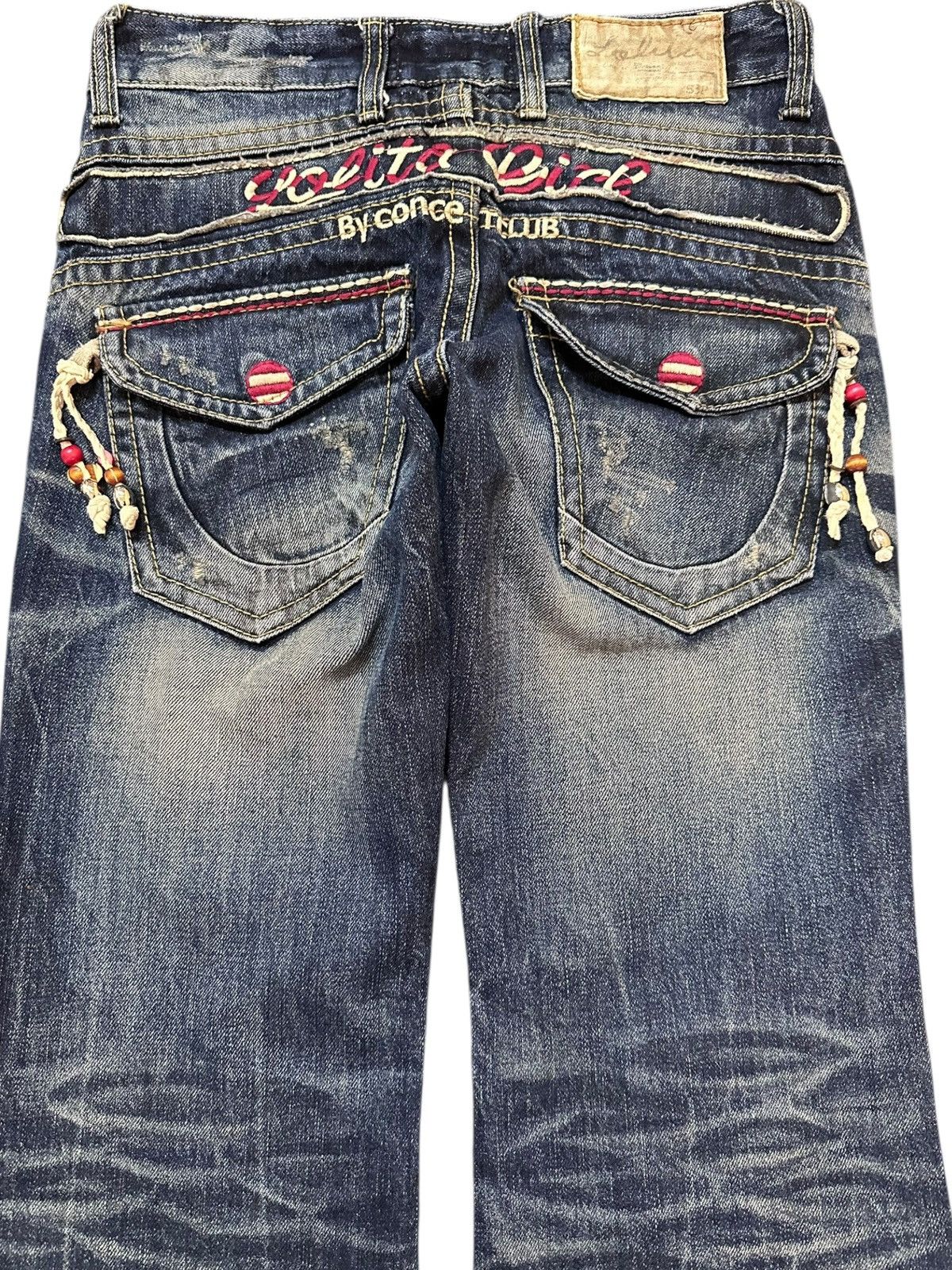 Tornado Mart Vintage Lolita Flare Whiskers Indie Embroidery Denim Size US 29 - 7 Thumbnail