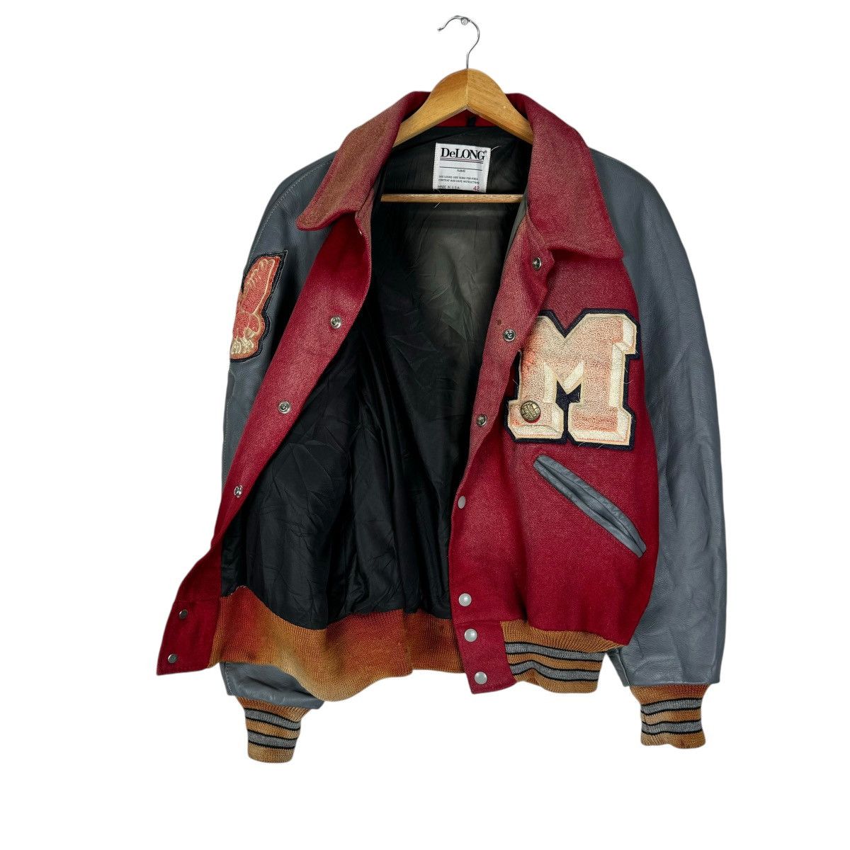 Delong 🌟DELONG SUN FADED LETTERMAN VARSITY LEATHER JACKET Size US M / EU 48-50 / 2 - 7 Thumbnail