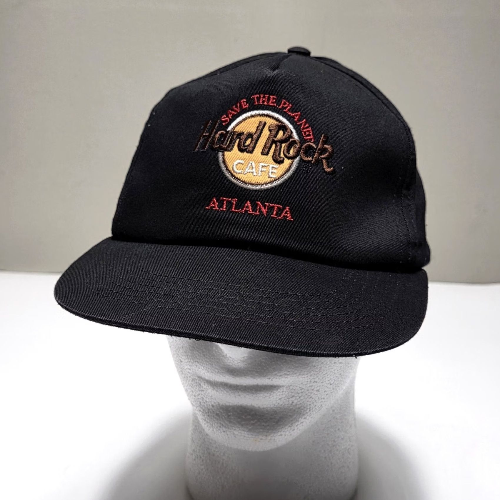 Hard Rock Cafe VINTAGE Hard Rock Cafe Hat Black Atlanta Strapback Cap Canvas Leather Strap 90s Mens Adjustable Cap Size ONE SIZE - 2 Thumbnail