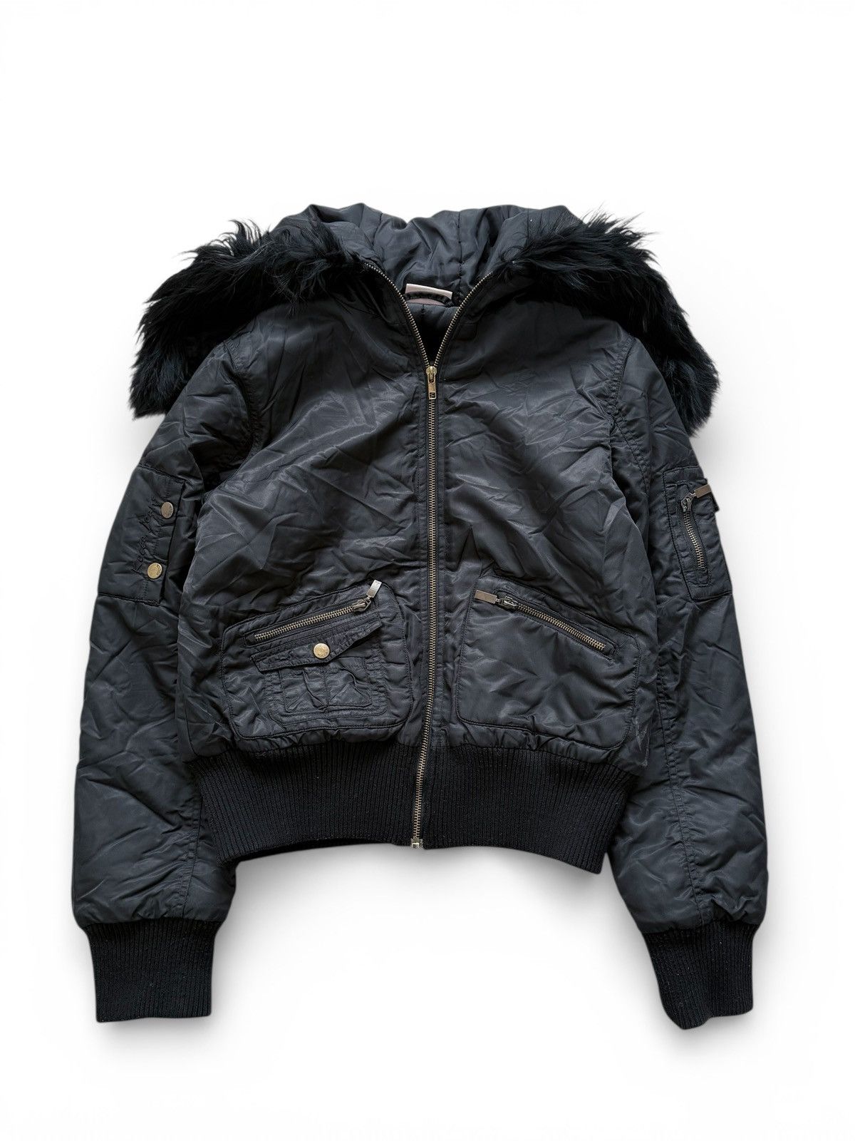 Le Grande Bleu (L.G.B.) Avant Garde Hysteric Glamour Style Fur Hood Bomber Jacket Size US S / EU 44-46 / 1 - 2 Thumbnail
