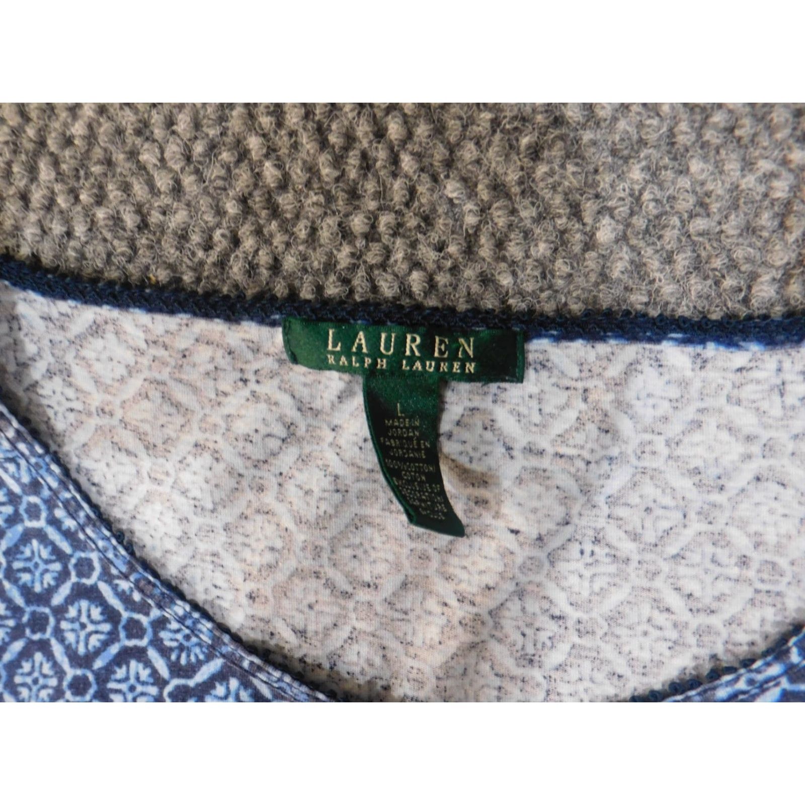 Ralph Lauren Lauren Ralph Lauren Blouse Womens L Blue Geometric Pullover Round Neck Cotton Knit Geometric Pattern Casual Streetwear Basic Size L / US 10 / IT 46 - 7 Thumbnail