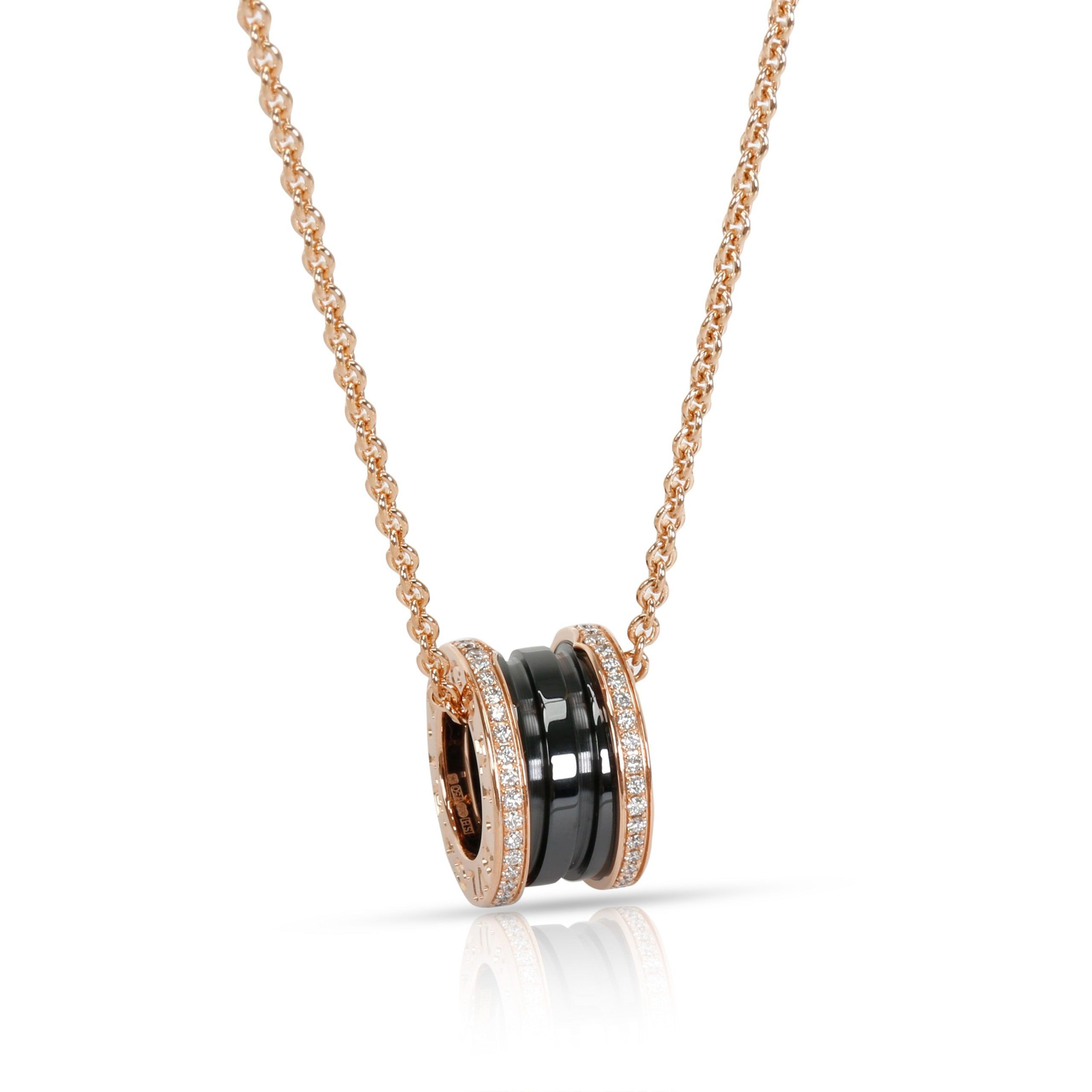image of Bvlgari Bulgari B Zero 1 Diamond & Black Ceramic Necklace In 18K Rose Gold 0.38 Ctw, Women's