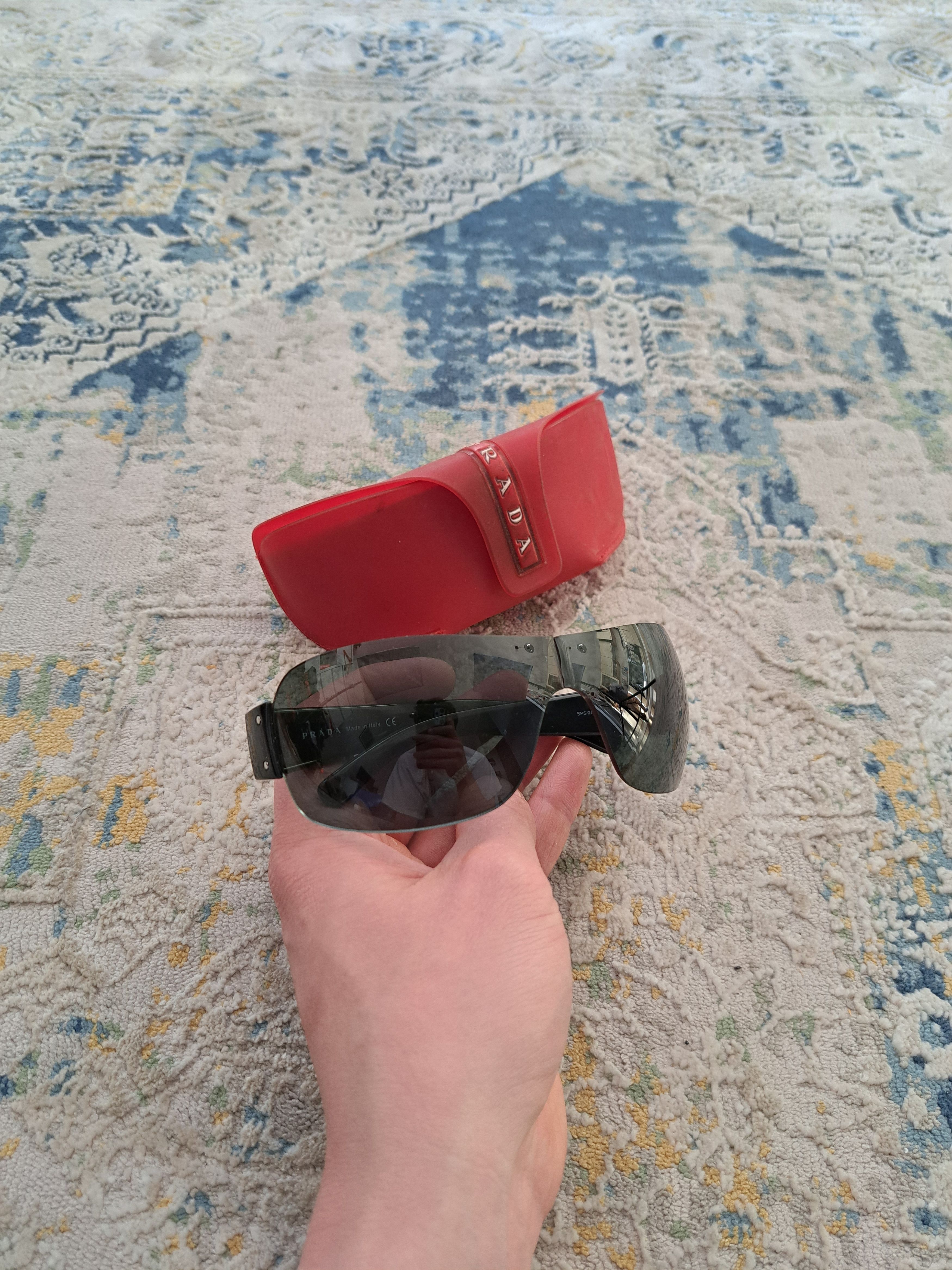 image of Archival Clothing x Prada Mask Sunglasses Sps07F Y2K Wrap Around Shield Visor in Black, Men's