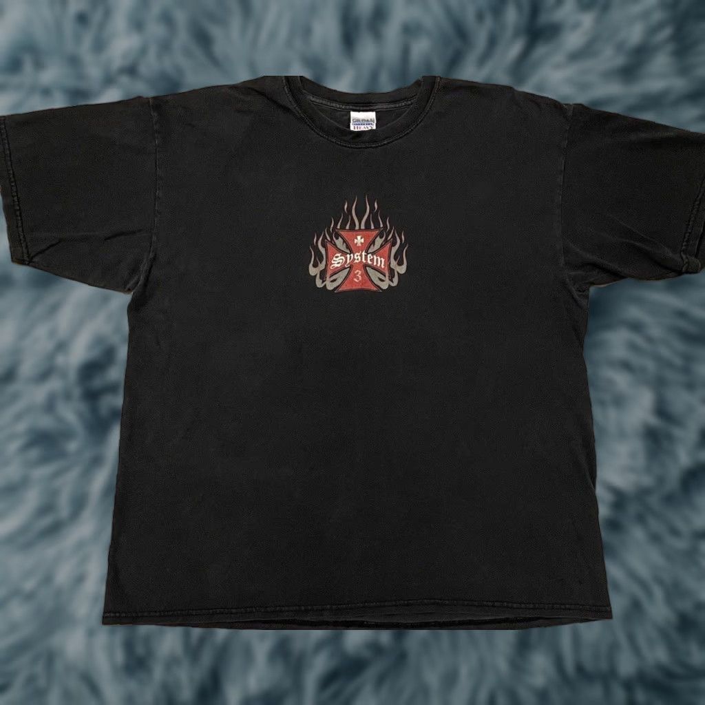 JNCO VINTAGE Iron Cross Faded Flames Shirt XL Black MENS T-Shirt Short Sleeve Punk Rock Biker Skate Surf 90s Y2K JapanNo? Size US XL / EU 56 / 4 - 1 Thumbnail