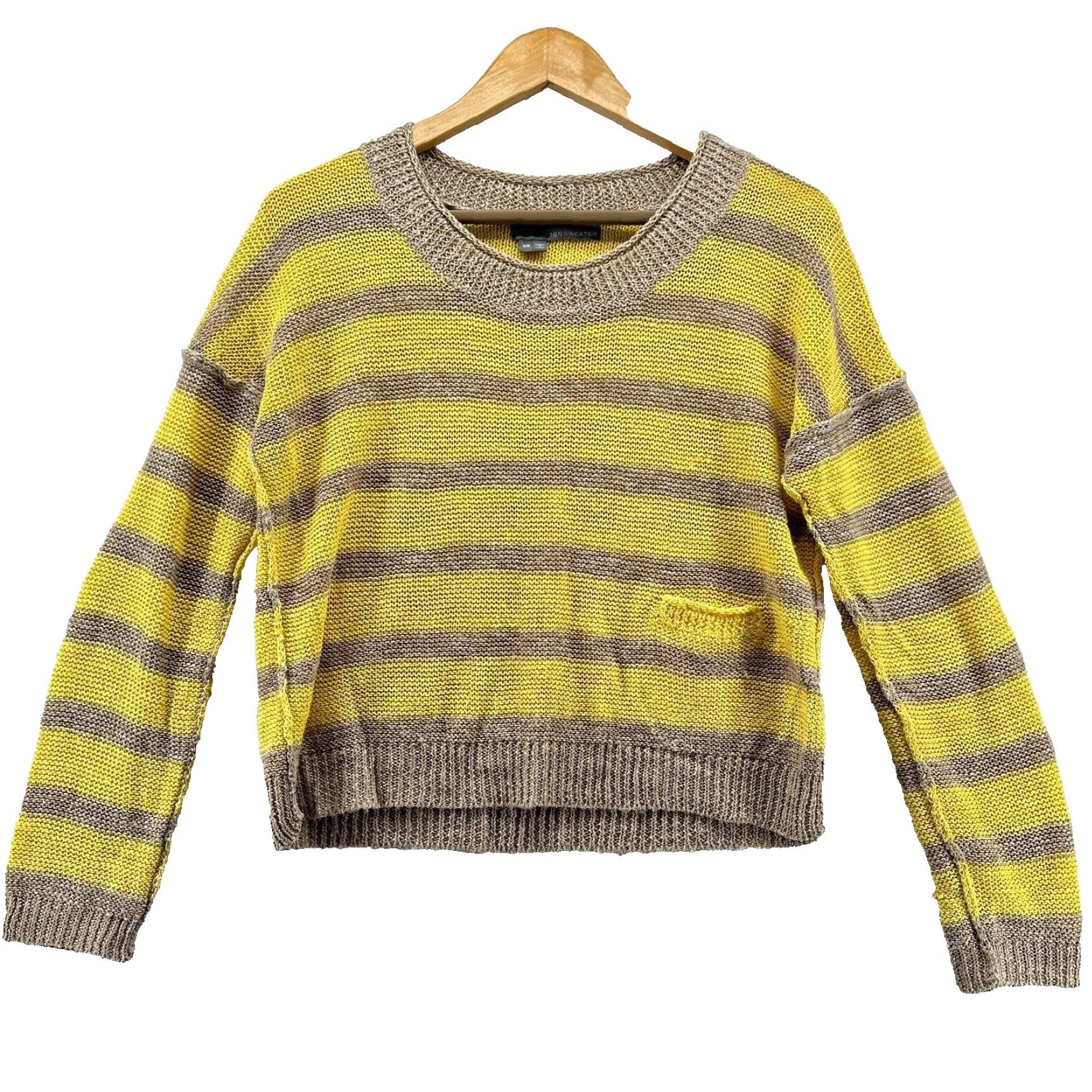 Vintage 360 Sweater Women XS Linen Yellow Stripe Crew Neck Cardigan Knit Lightweight Casual Vintage? No — (Use only original words) Size XS / US 0-2 / IT 36-38 - 2 Thumbnail