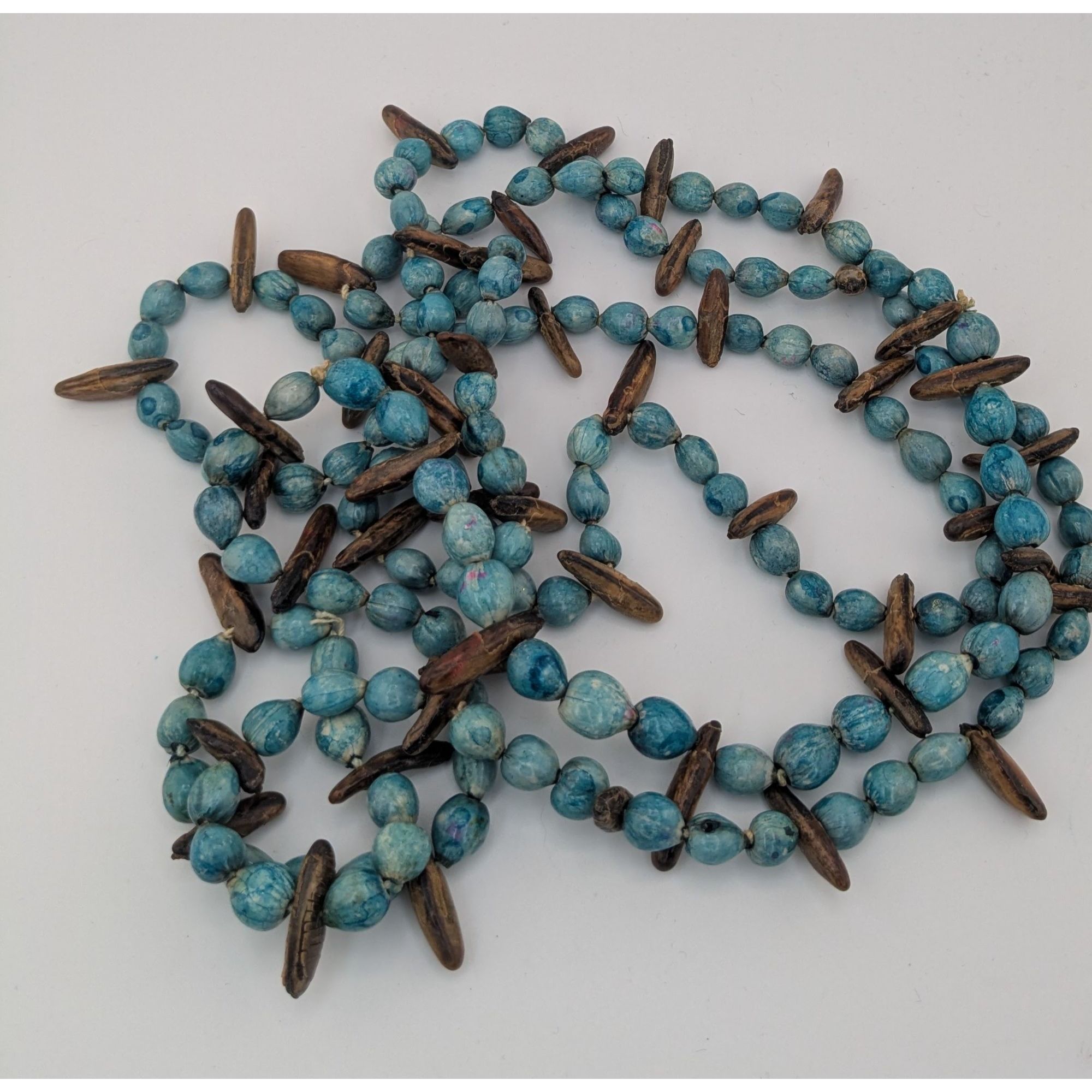 Other Vintage Blue Dyed Natural Seed Beaded Necklace With Brown Ac Size ONE SIZE - 8 Thumbnail