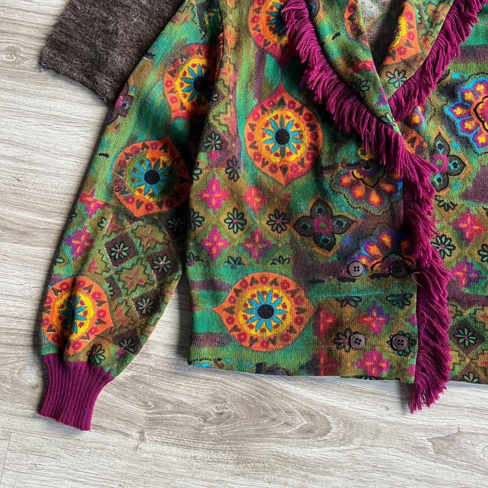 Marella Marella Italy Wool Blend Boho Ethnic Fringe Cardigan 9708AC Size S / US 4 / IT 40 - 7 Thumbnail