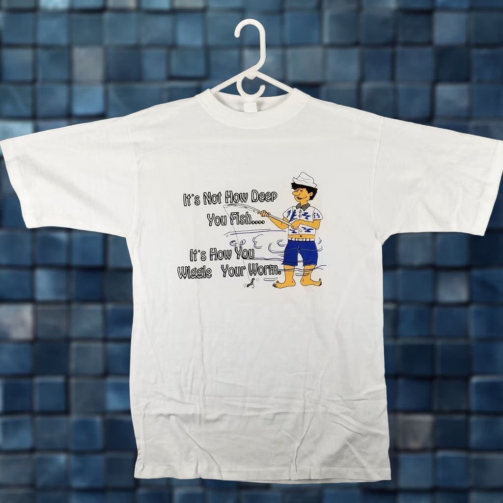 Vintage Funny T-Shirt Men Large White Wiggle Worm Tee Size US L / EU 52-54 / 3 - 1 Thumbnail