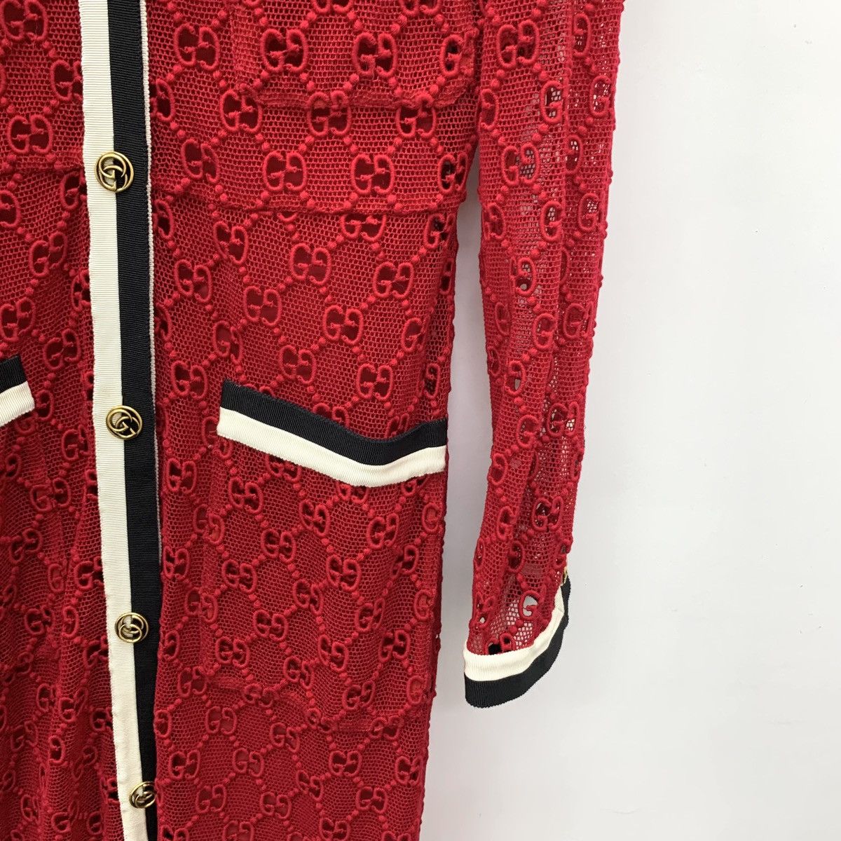 Gucci Gucci Red All-over Logo V-neck Long Sleeve Dress K26WX Size XS / US 0-2 / IT 36-38 - 4 Thumbnail