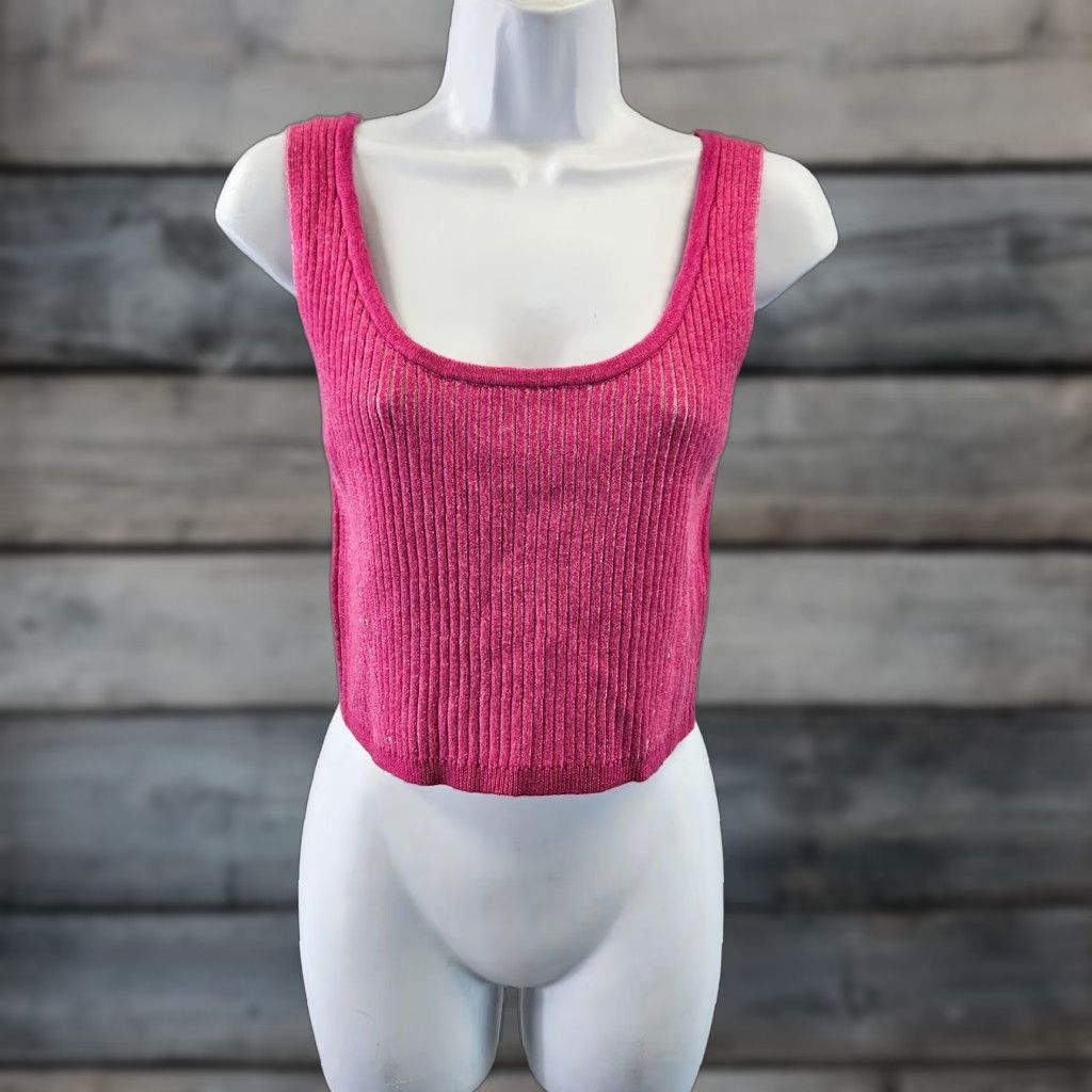 Vintage Wild Fable Womens Knit Crop Top Sz Large Pink Ribbed Scoop Neck Sleeveless Tank Cropped Size L / US 10 / IT 46 - 1 Thumbnail
