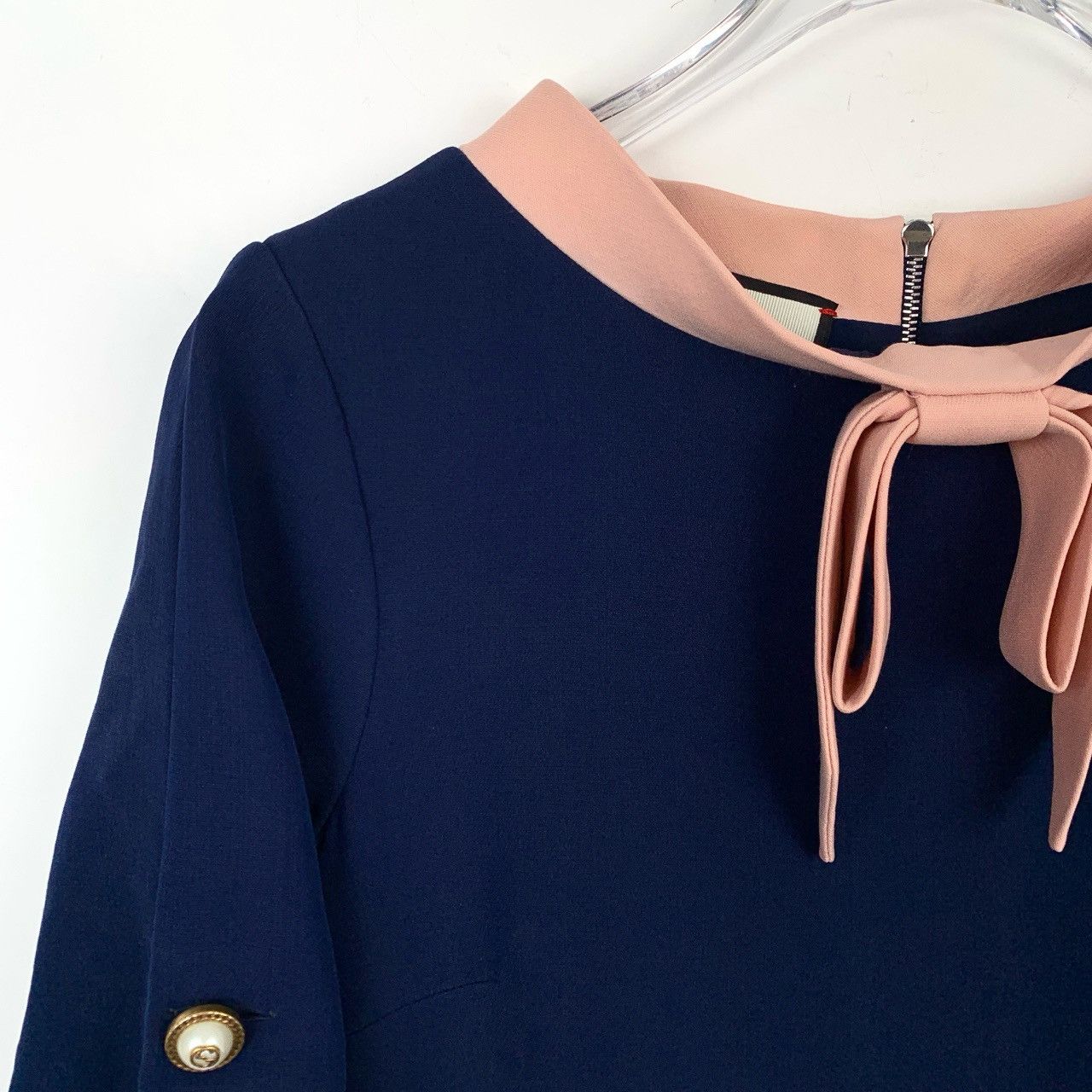 Gucci Gucci Dark Blue Silk Wool Blend Short Sleeve Dress K26WX Size XS / US 0-2 / IT 36-38 - 3 Thumbnail