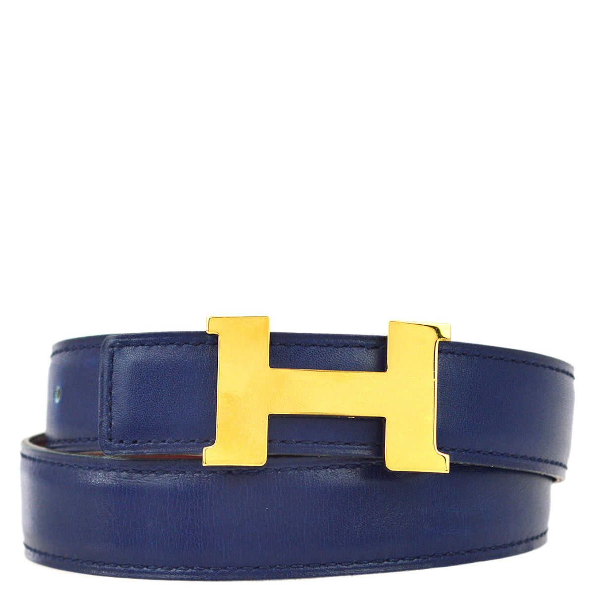 image of Hermes 1996 Blue Box Calf Constance Reversible Belt 65 191326, Women's